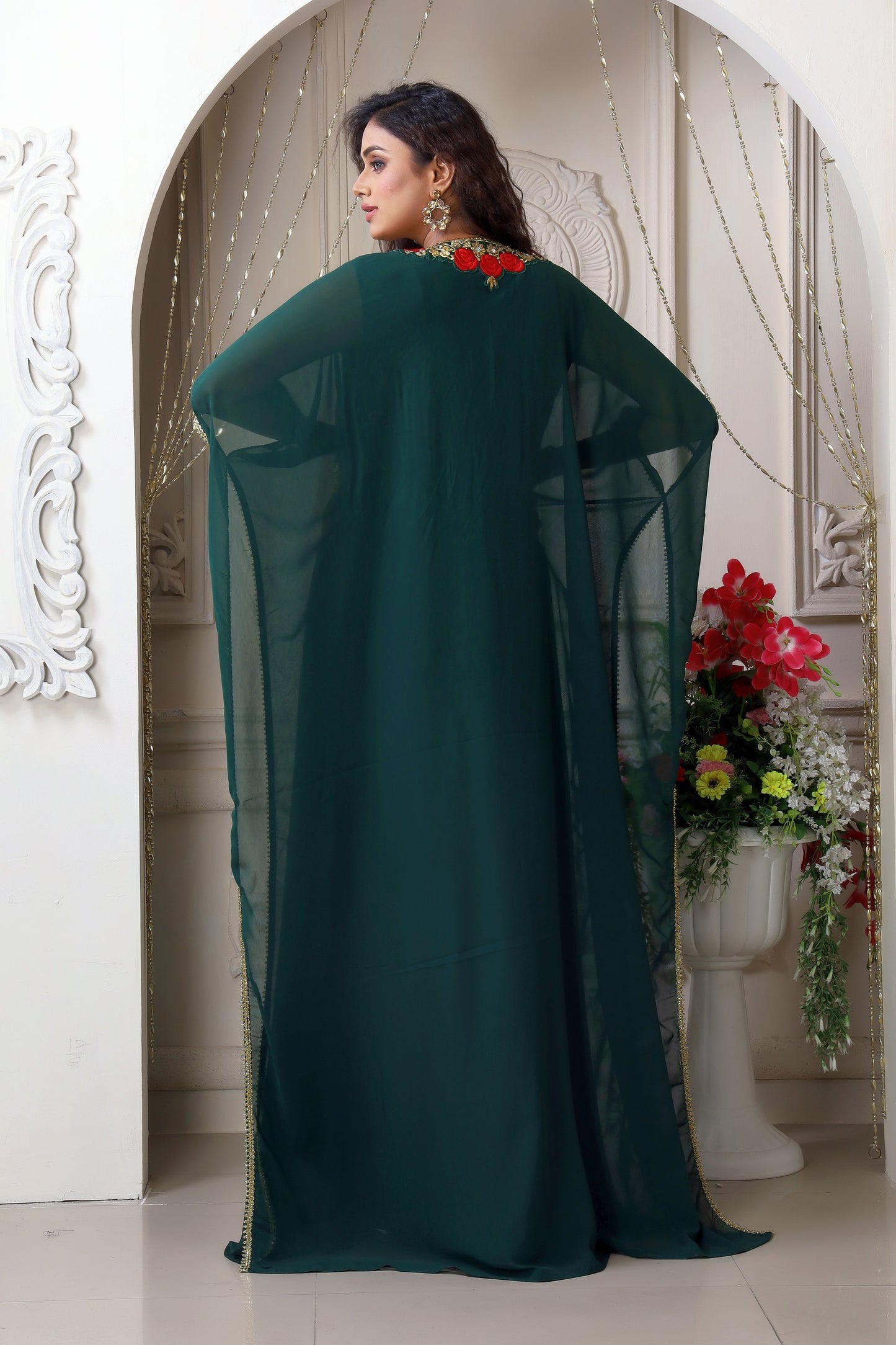 Dark Green Georgette Kaftan Designer