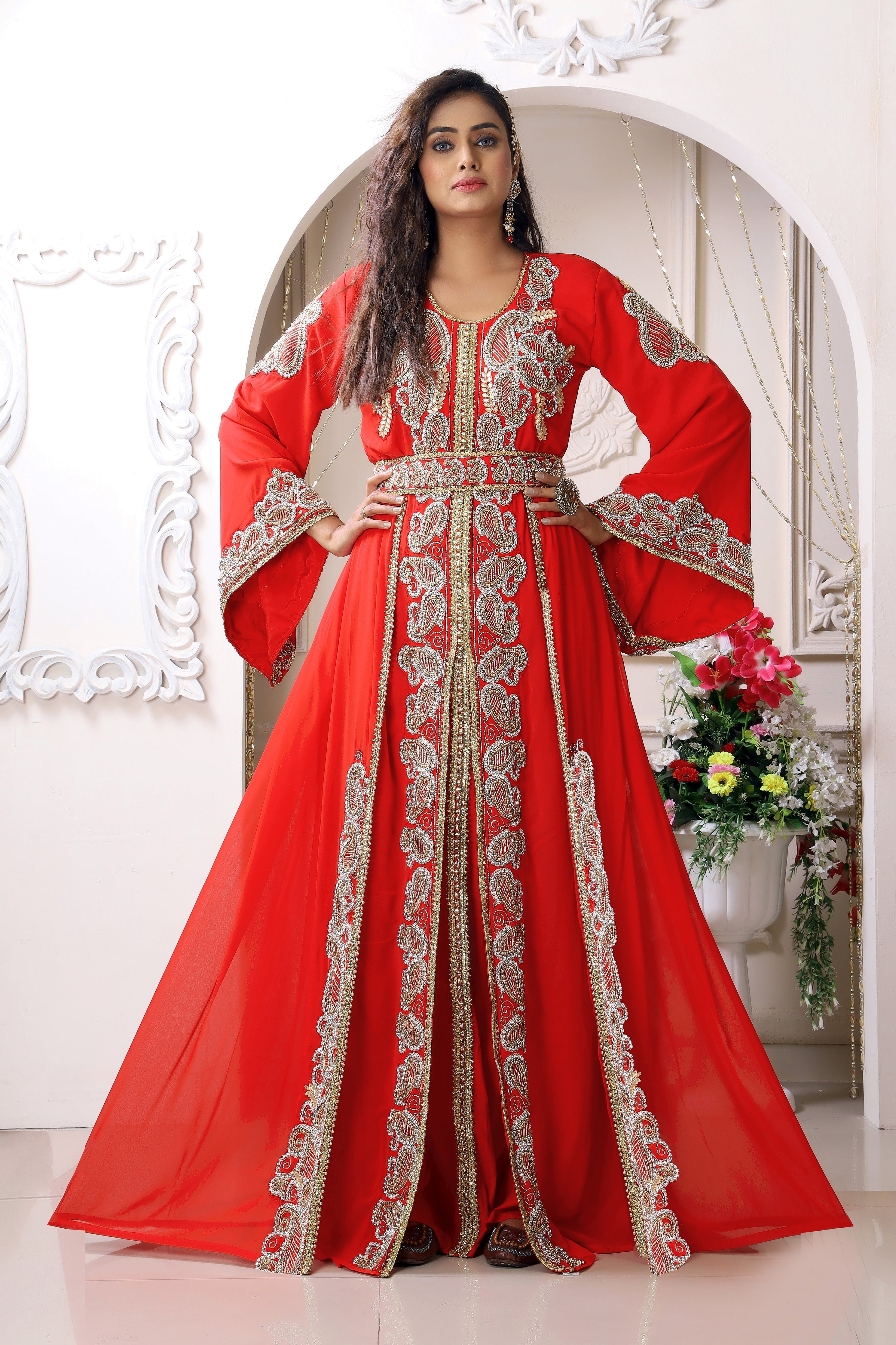 red moroccan dress Sale red wedding moroccan fancy kaftan abaya dubai gown ramadan dresses