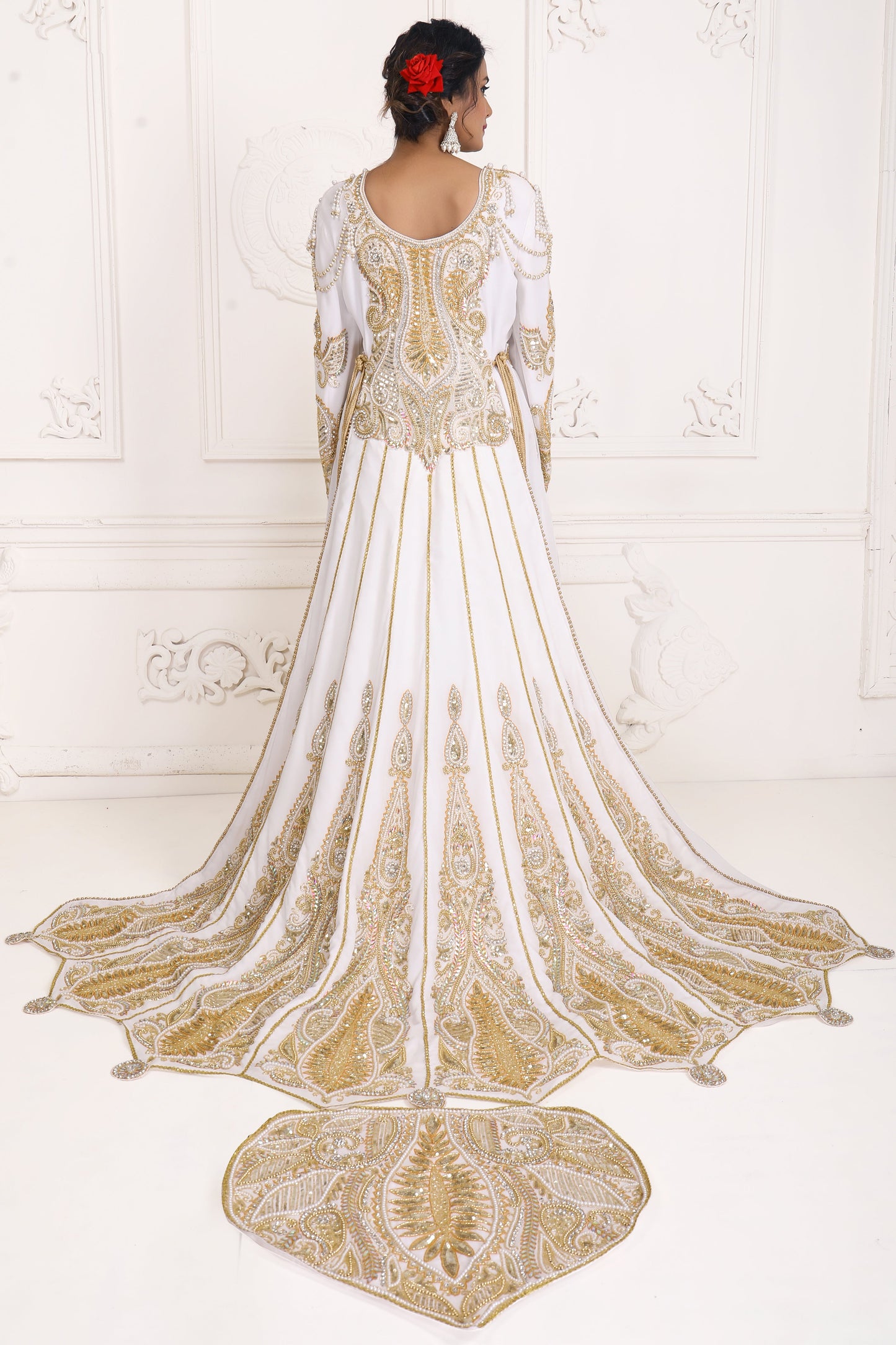 White Moroccan Arabic Party Wear Wedding Kaftan