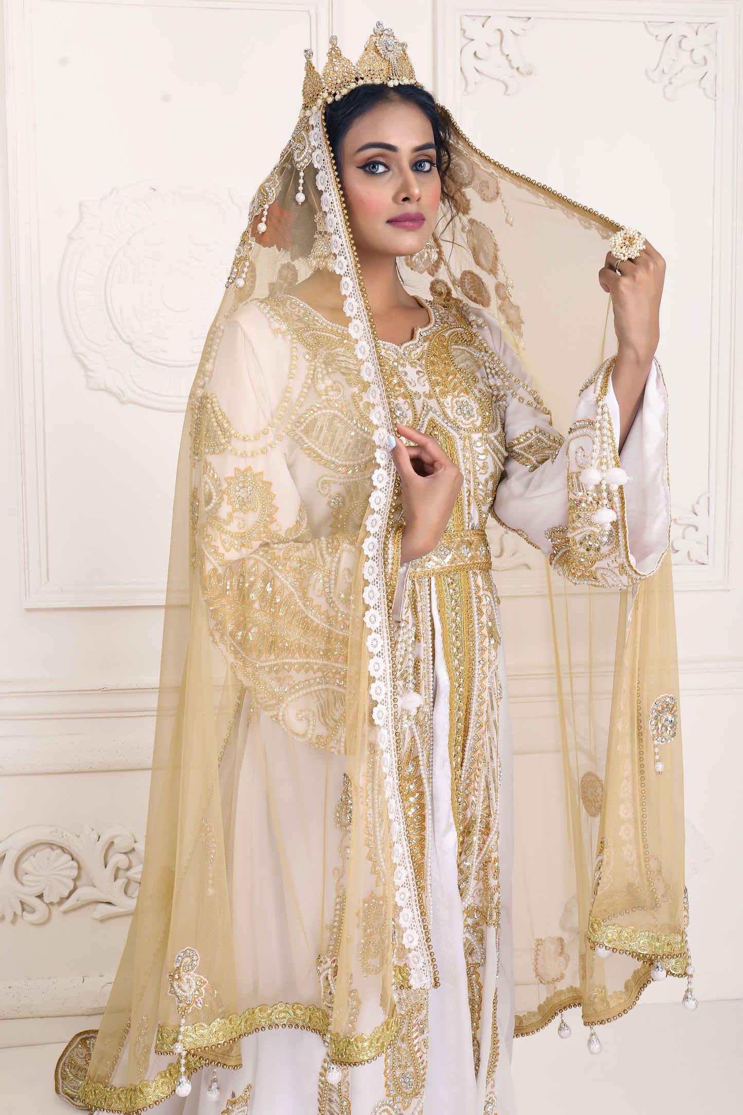 White Moroccan Arabic Party Wear Wedding Kaftan