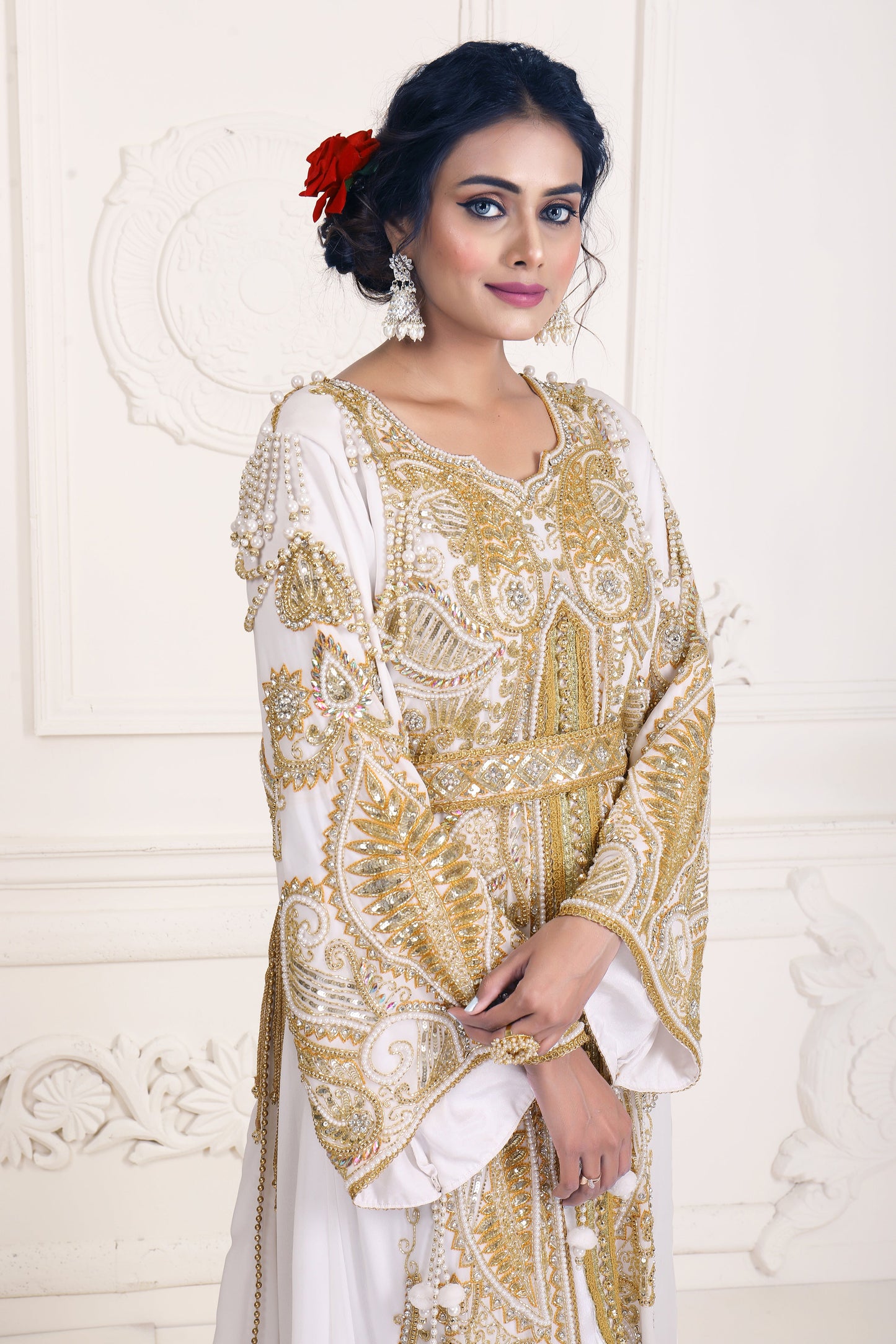 White Moroccan Arabic Party Wear Wedding Kaftan
