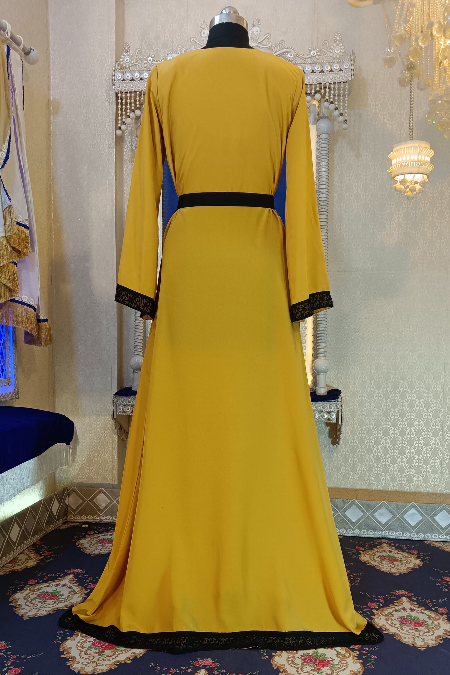Golden Yellow Designer Embroidery Islamic Takchita Arabic Kaftan