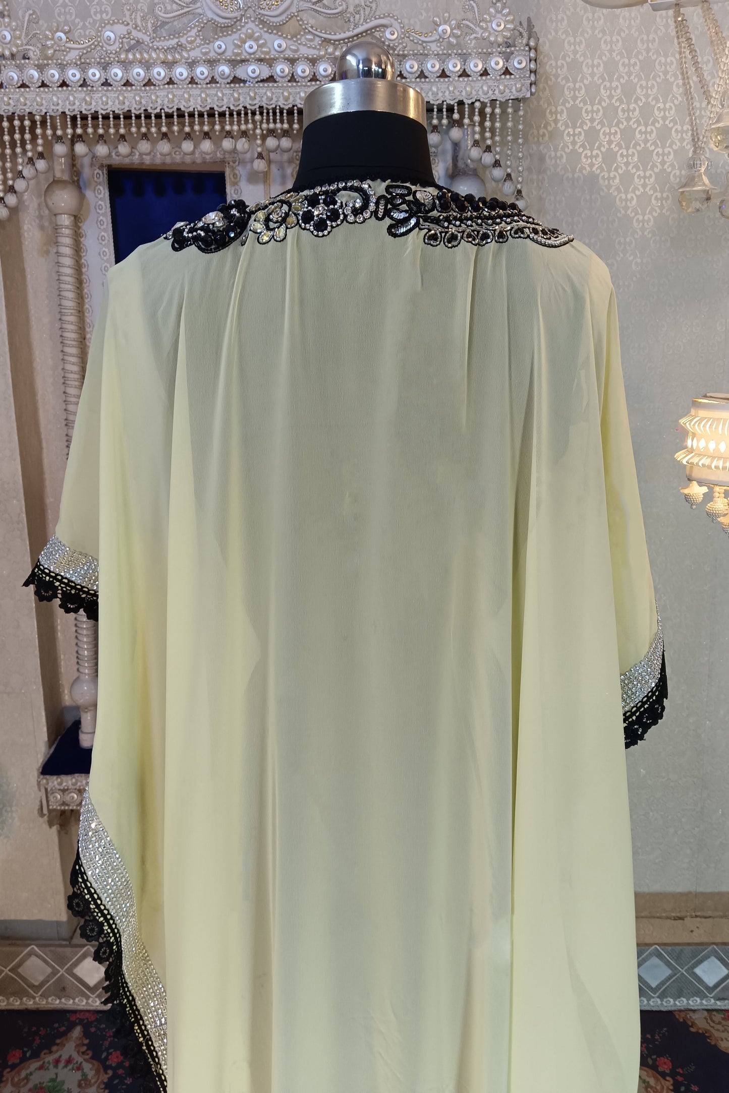 Lemon Yellow Designer Islamic Hand Beaded Long Gown Dress