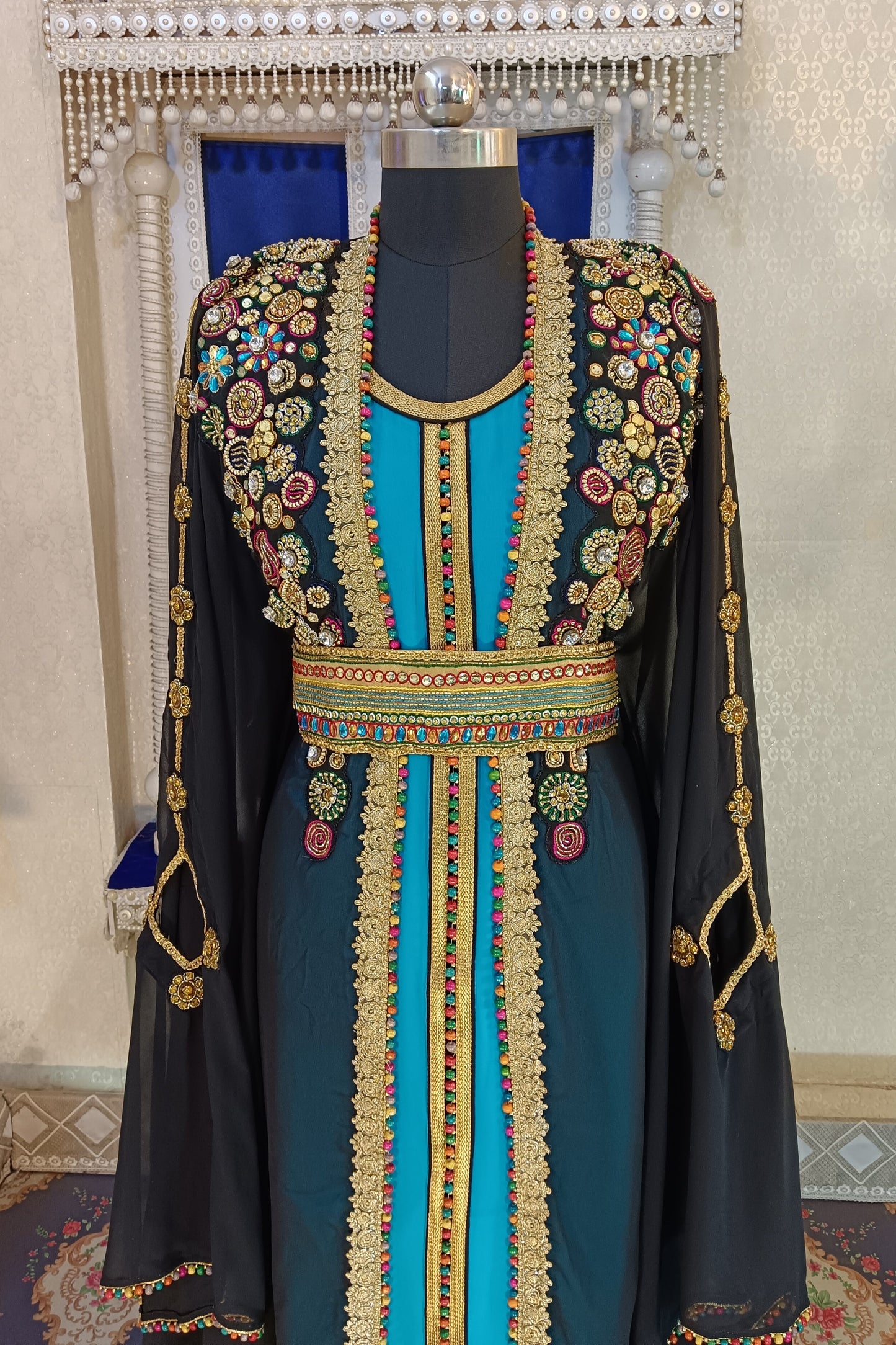 Black and Firozi Moroccan Caftan