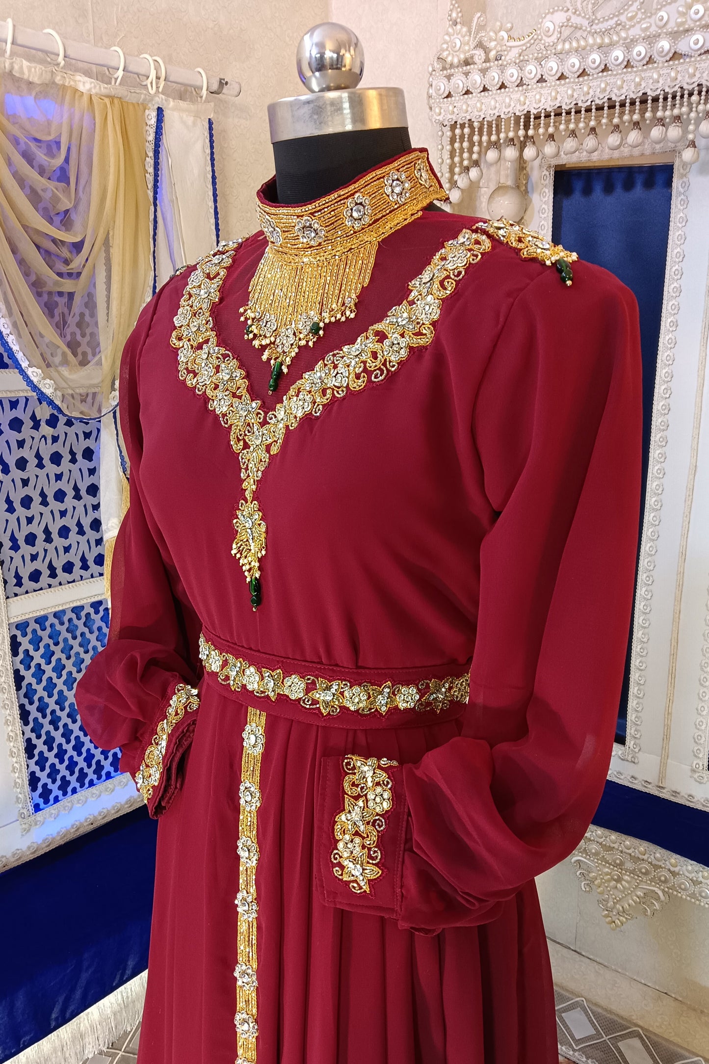 Maroon Designer Wedding Kaftan Moroccan Party Wear Kaftan