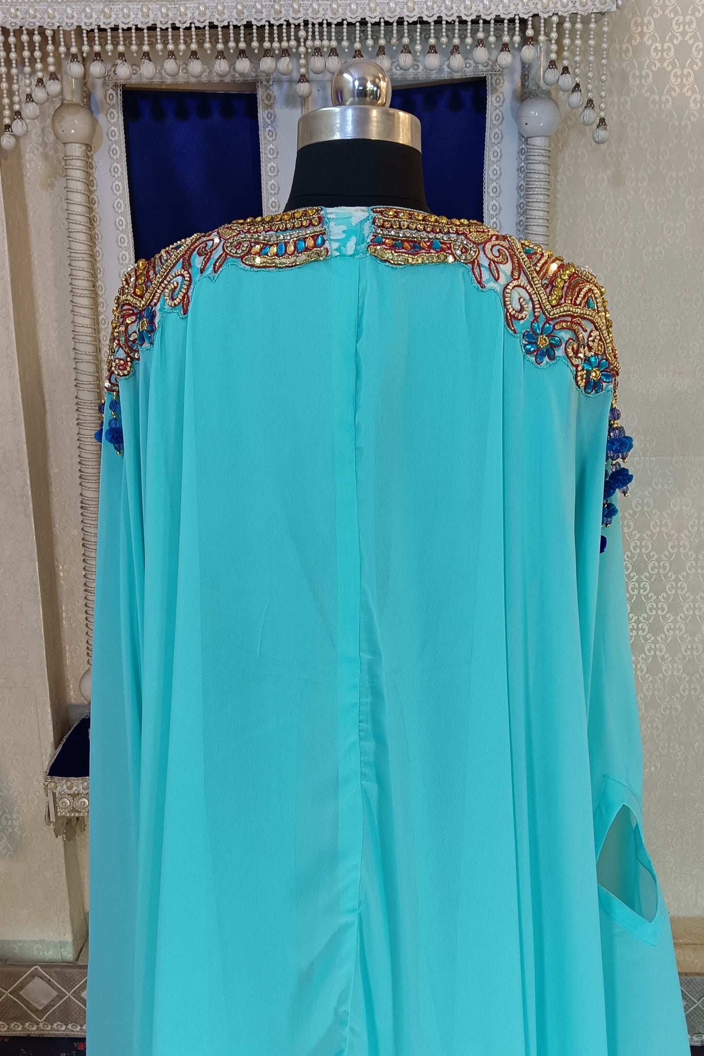 Mint Firozi and AquaBlue Islamic Designer Takchita Caftan