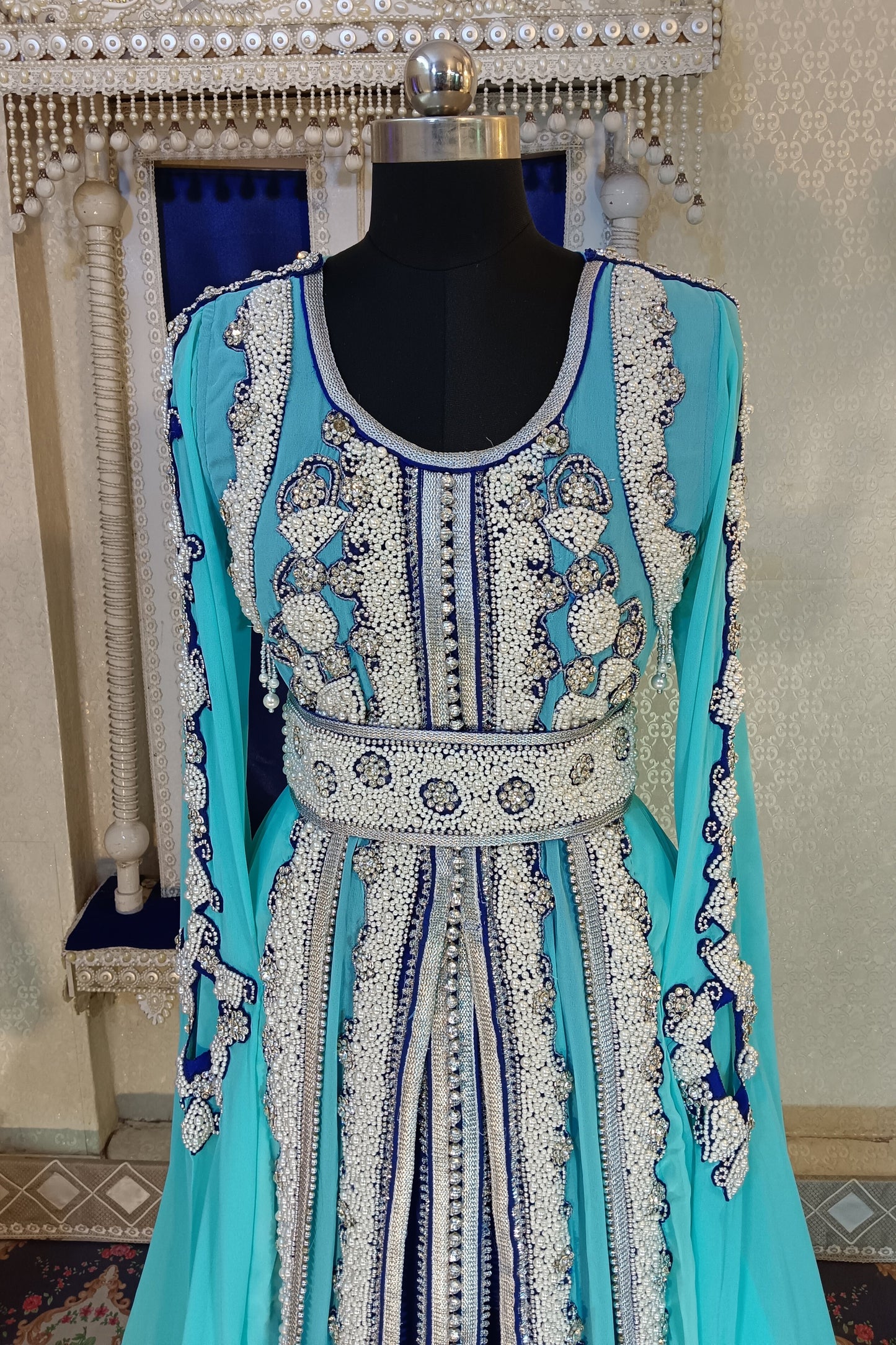 Mint Firozi and Blue Moroccan Caftan