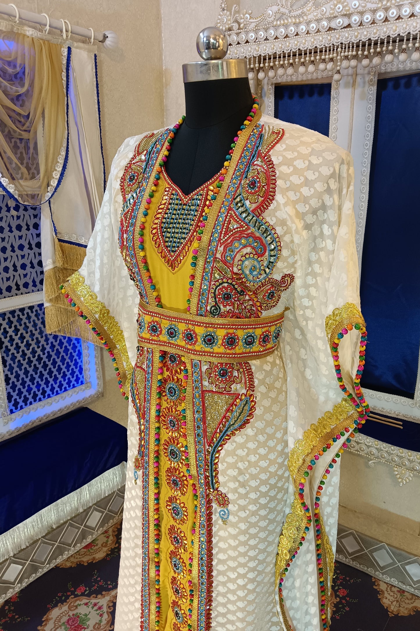 Off White and Gold Unique Design Islamic Takchita Caftan