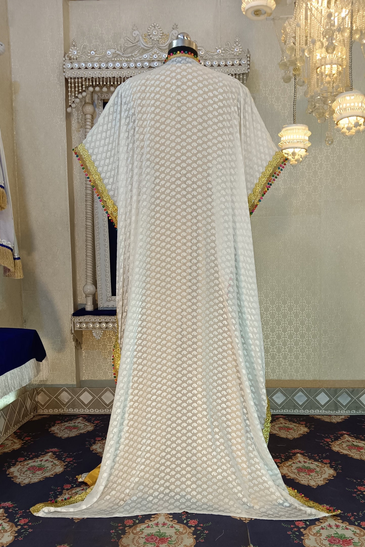 Off White and Gold Unique Design Islamic Takchita Caftan
