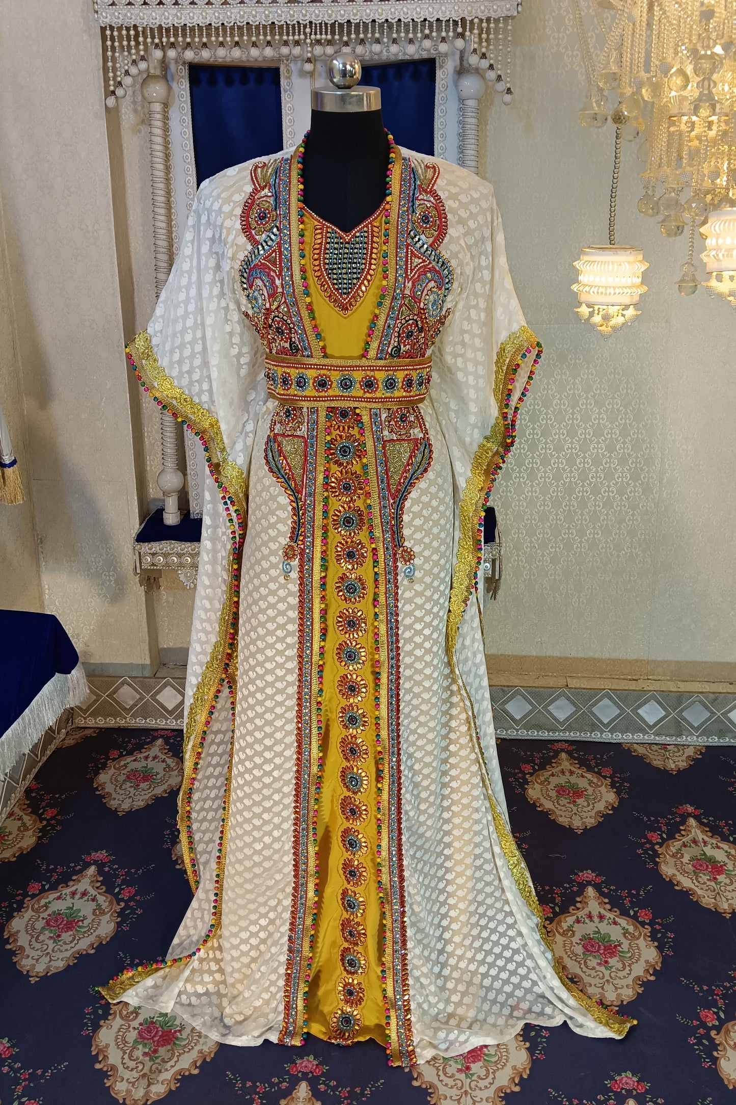 Off White and Gold Unique Dress