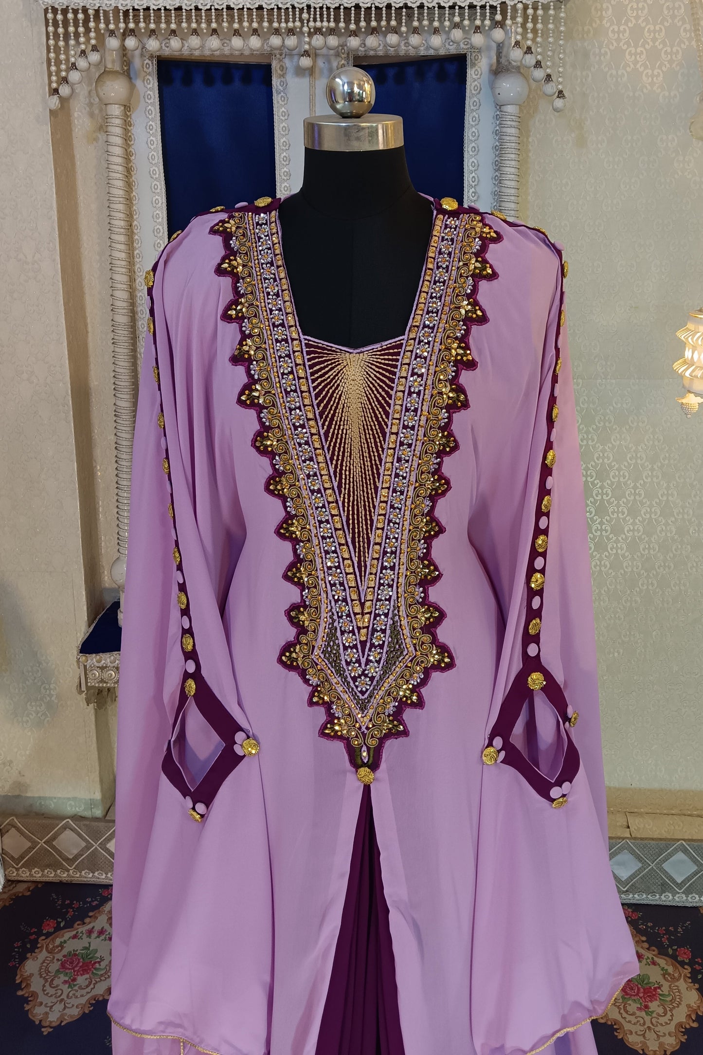 Dull Purple and Violet Designer Arabic Embroidery Kaftan