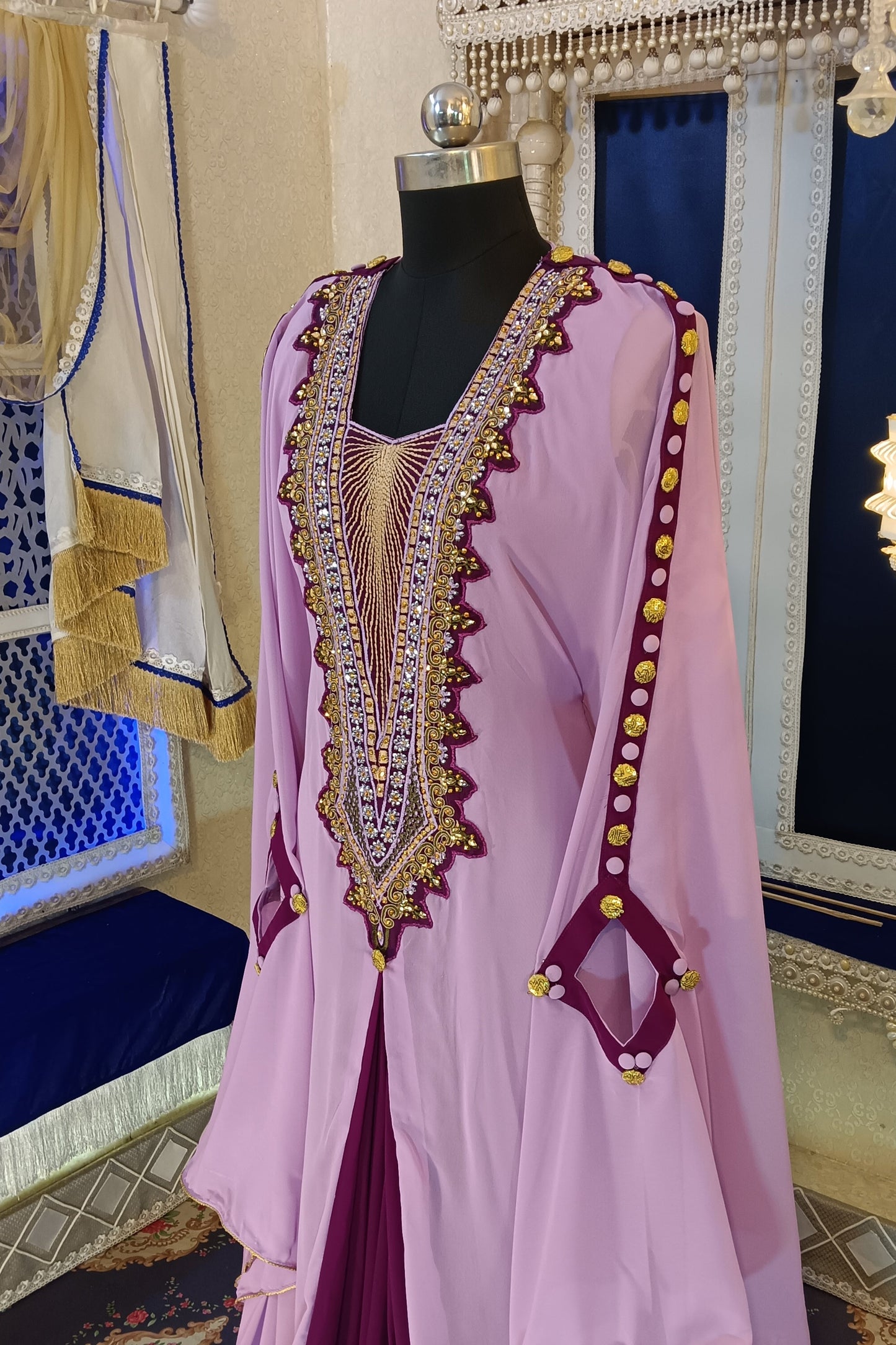 Dull Purple and Violet Designer Arabic Embroidery Kaftan