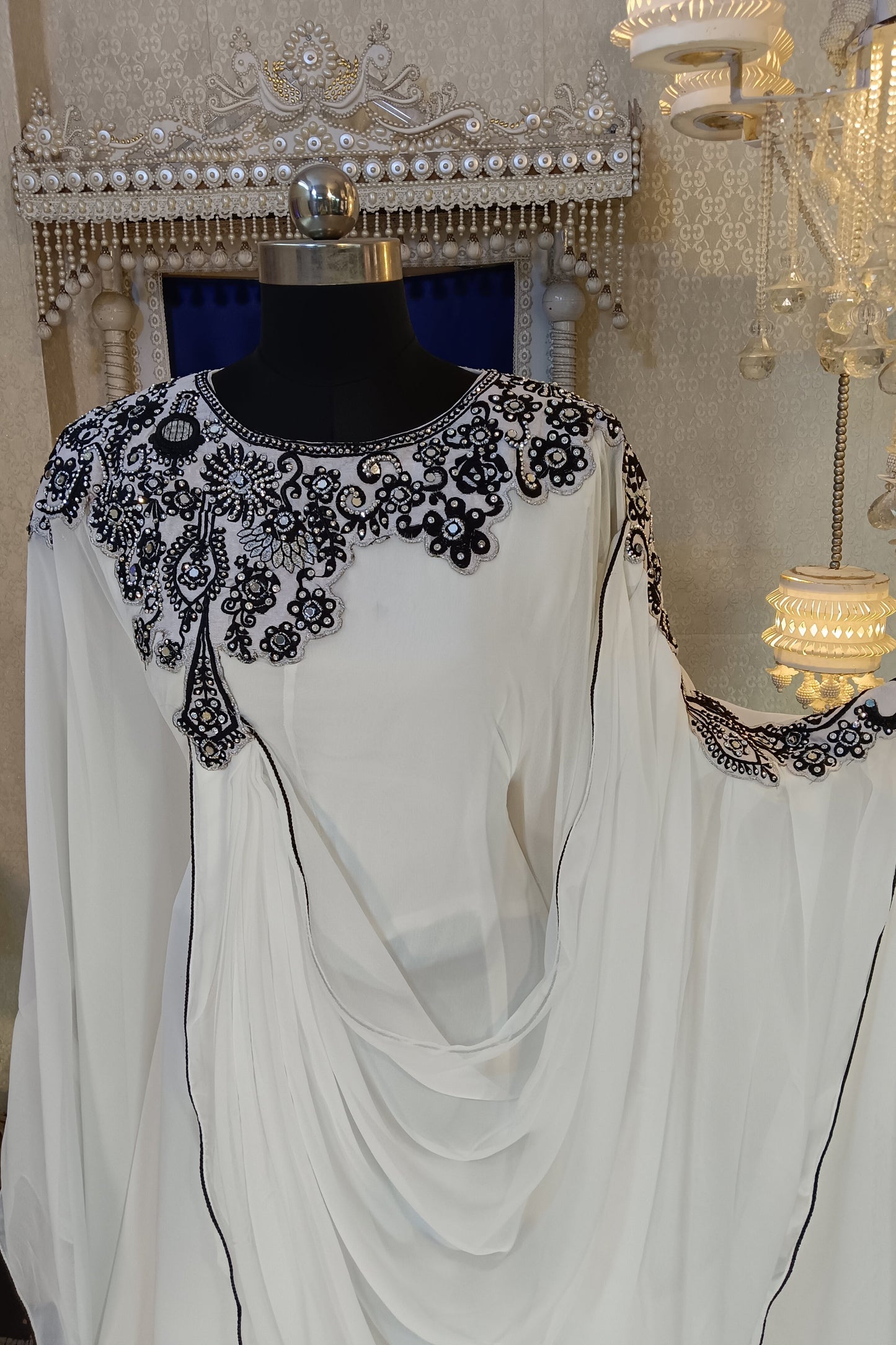 White Dubai Embroidery Islamic Maxi Kaftan Dress