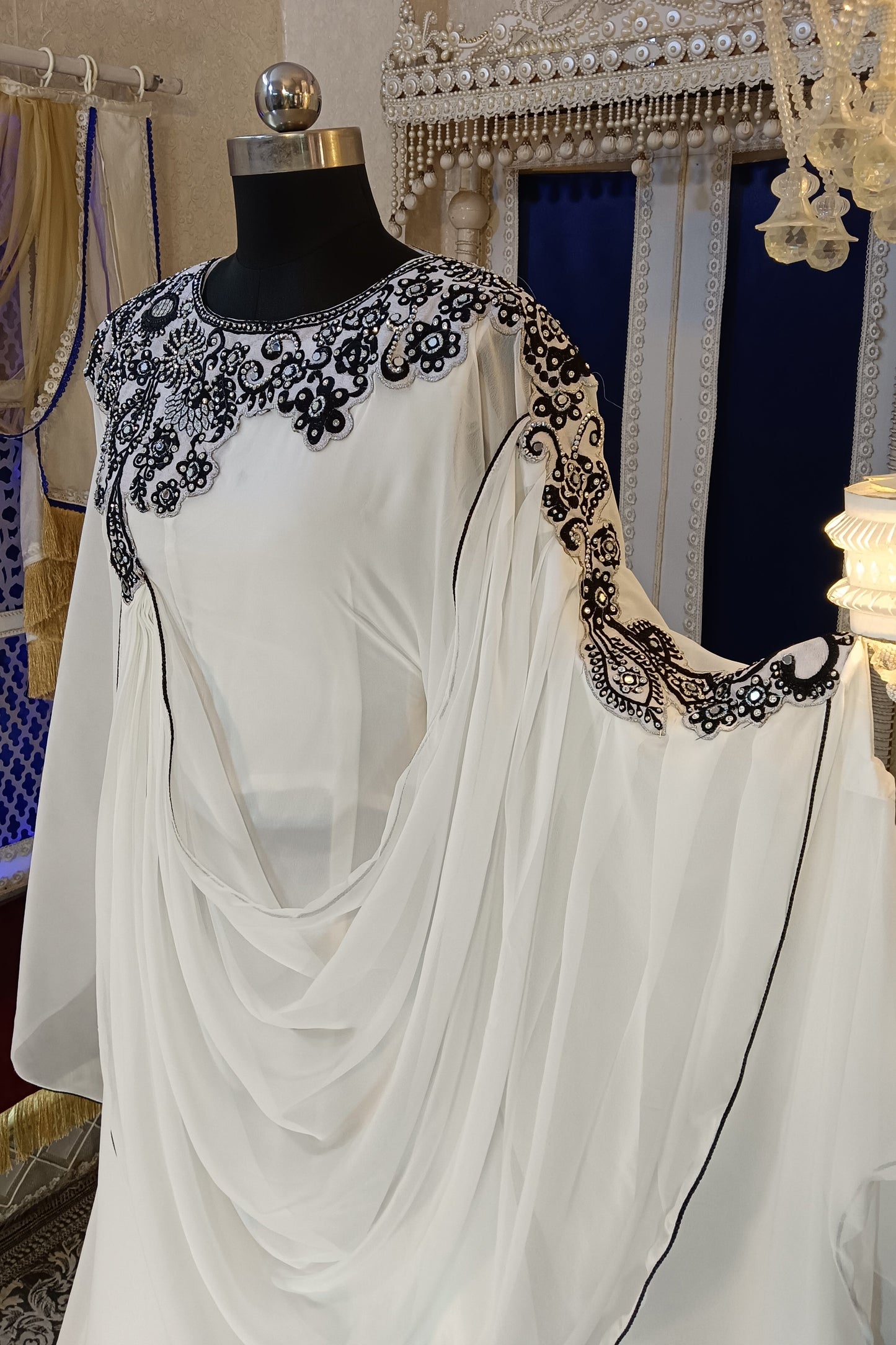 White Dubai Embroidery Islamic Maxi Kaftan Dress