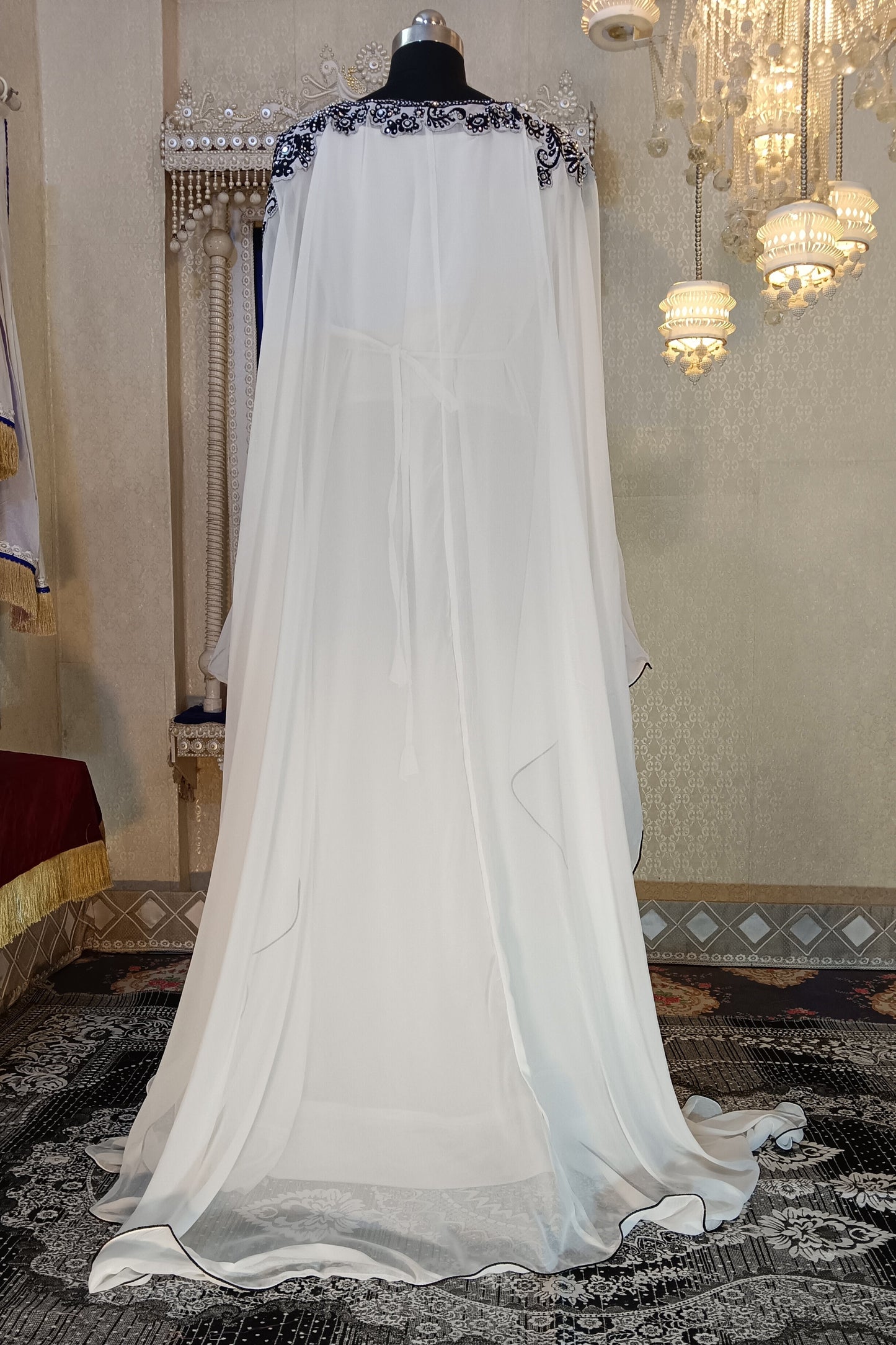 White Dubai Embroidery Islamic Maxi Kaftan Dress