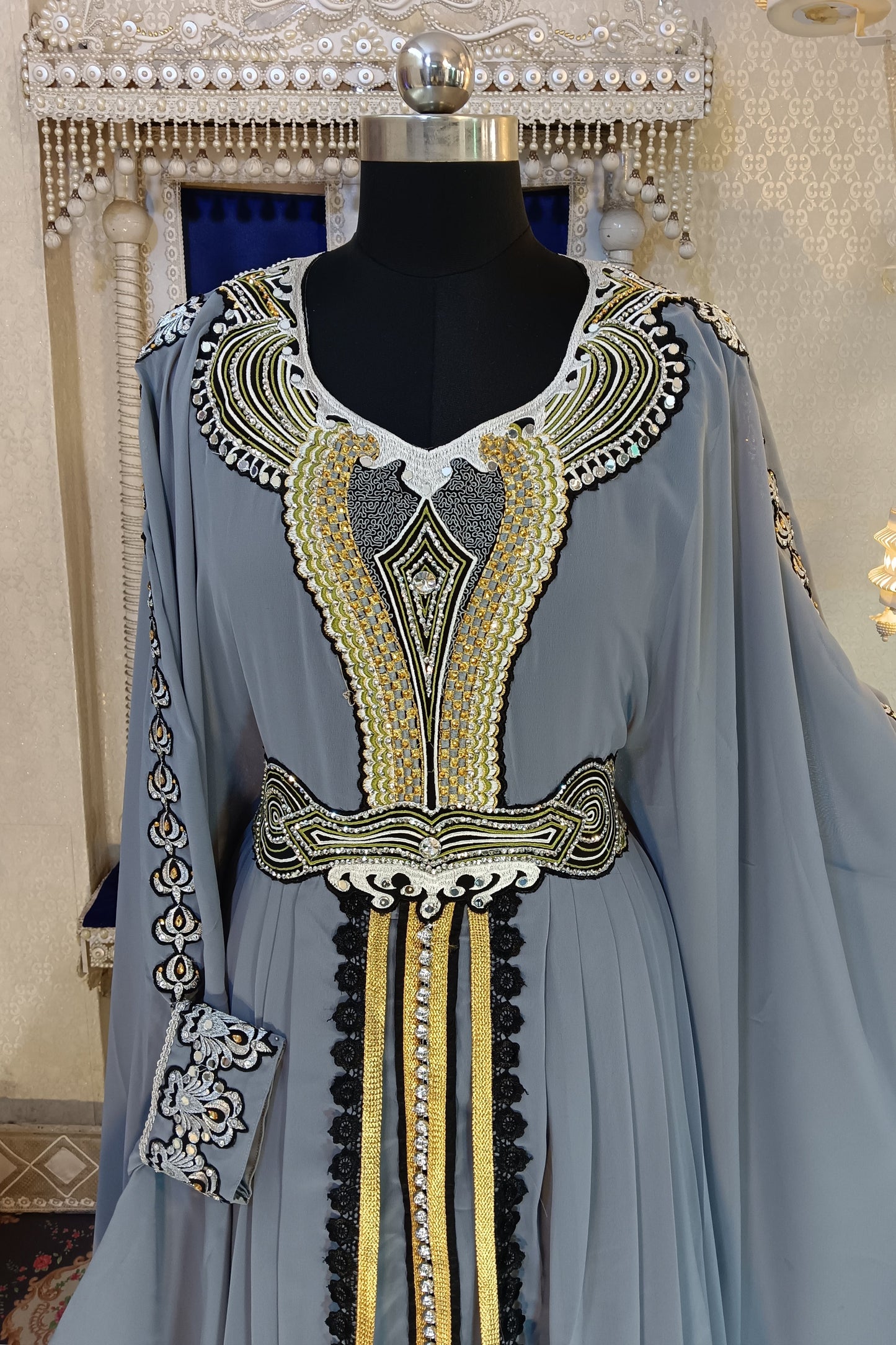 Grey Moroccan Takchita Islamic Kaftan Dress