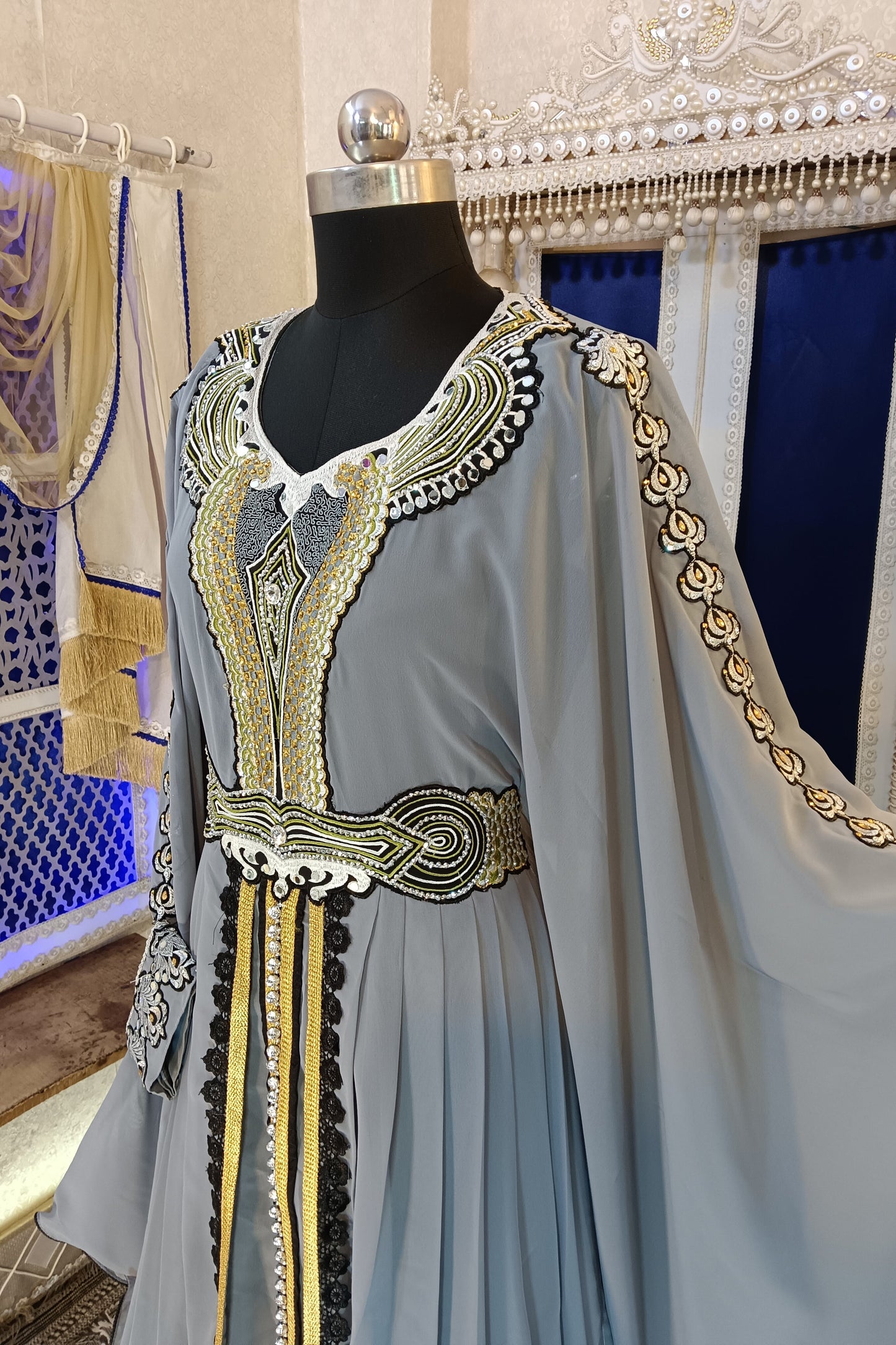 Grey Moroccan Takchita Islamic Kaftan Dress