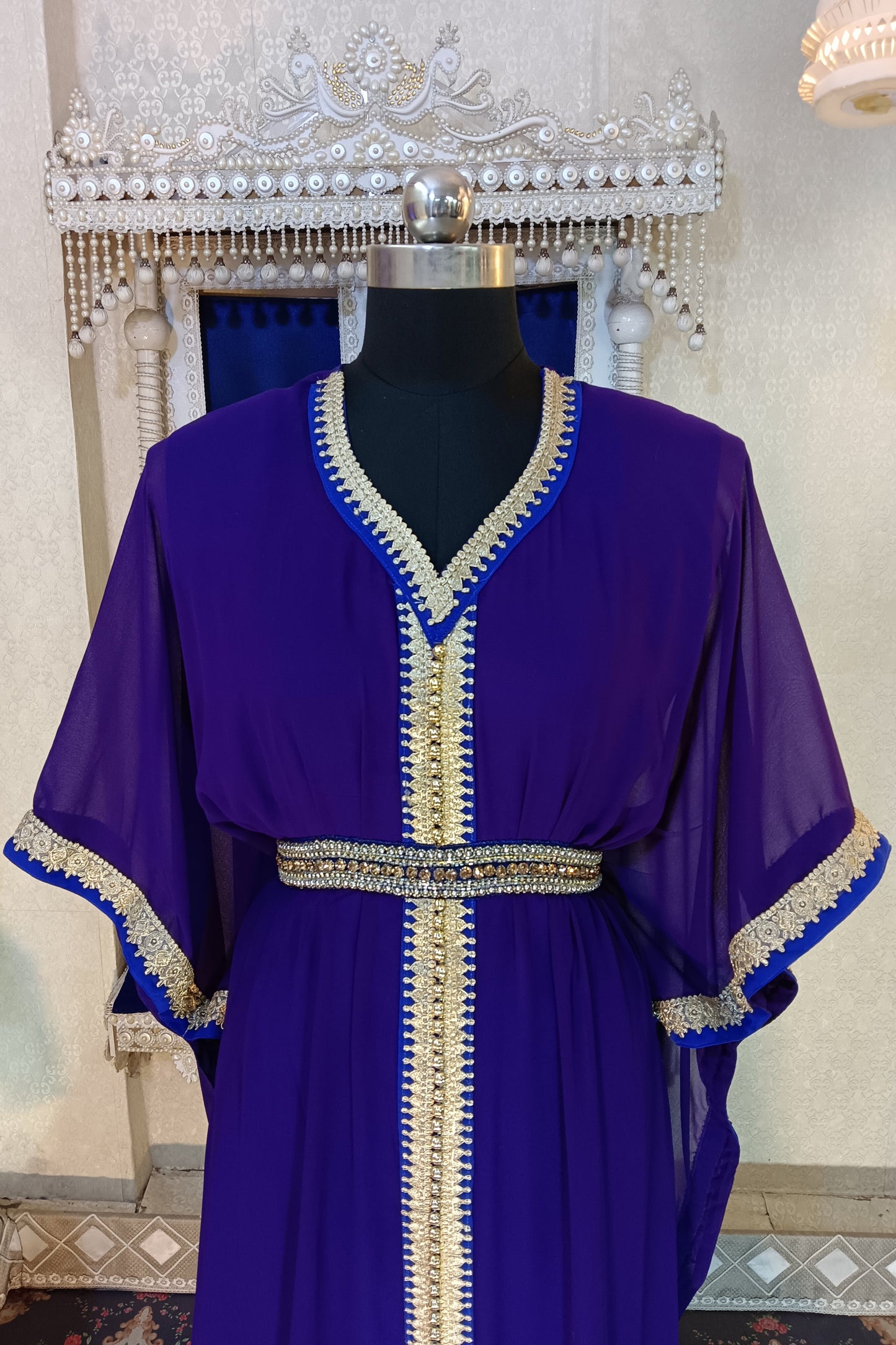 Purple and Blue Designer Arabic Party Wear Kaftan