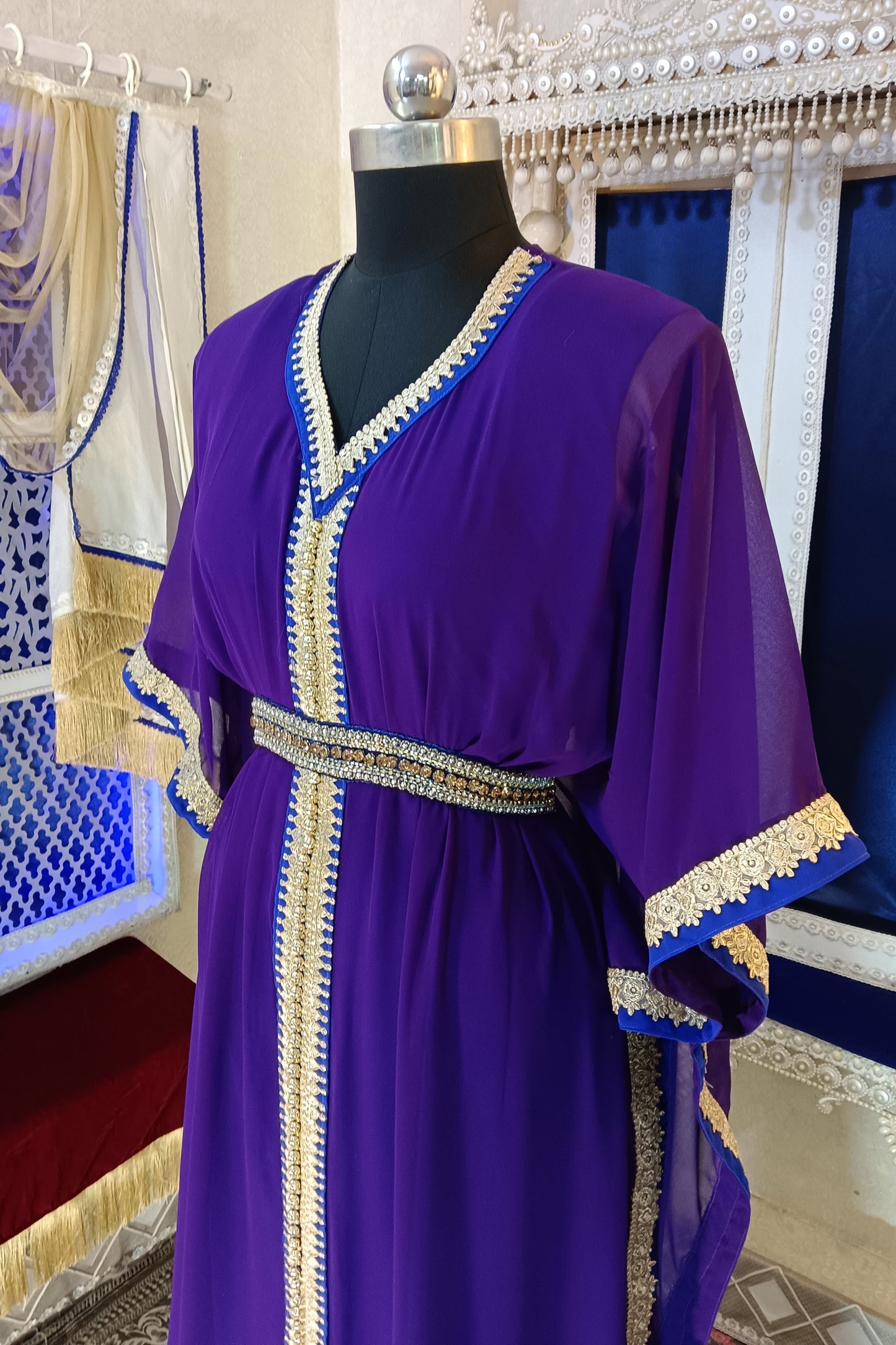 Purple and Blue Designer Arabic Party Wear Kaftan