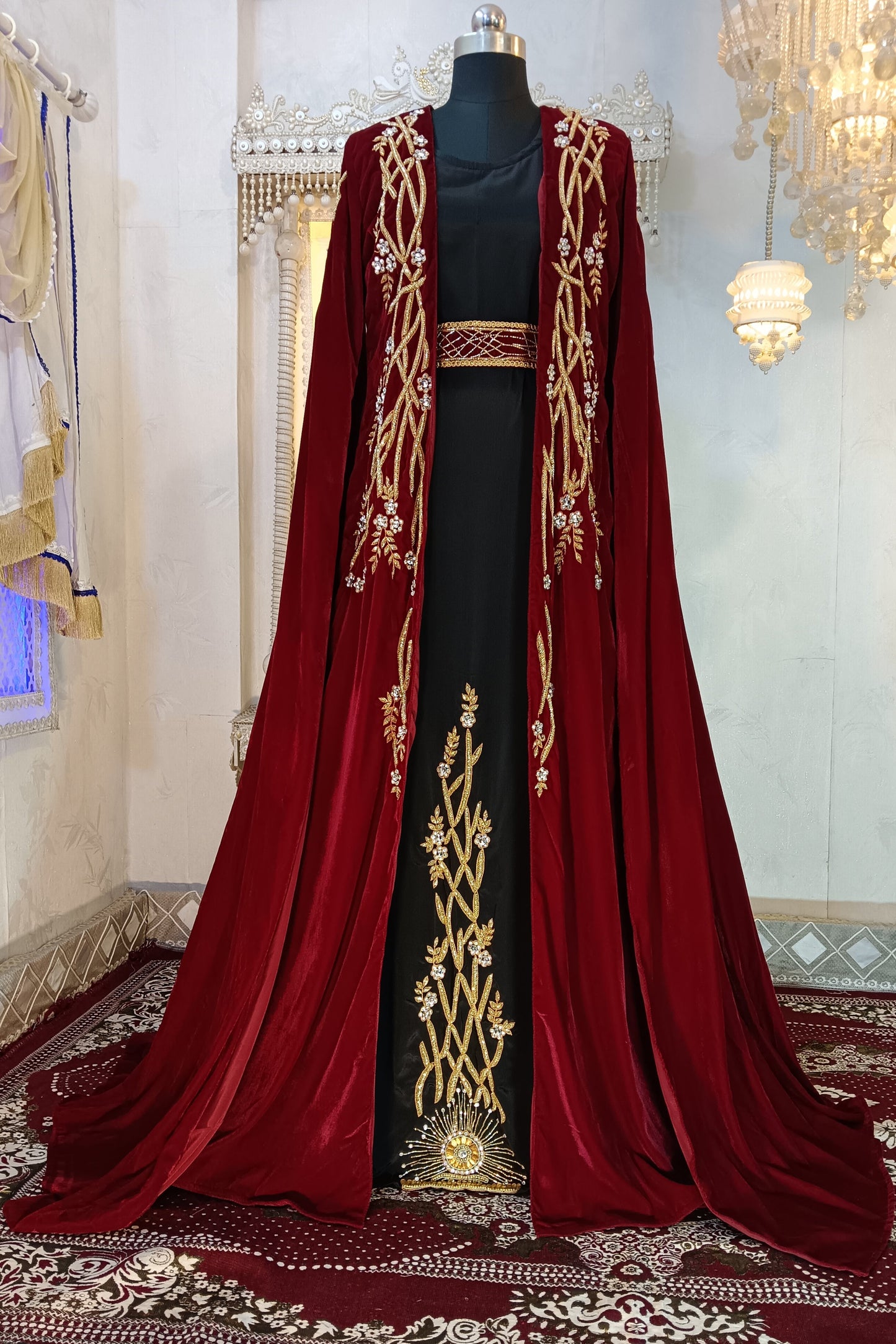Maroon and Black Wedding Designer Caftan