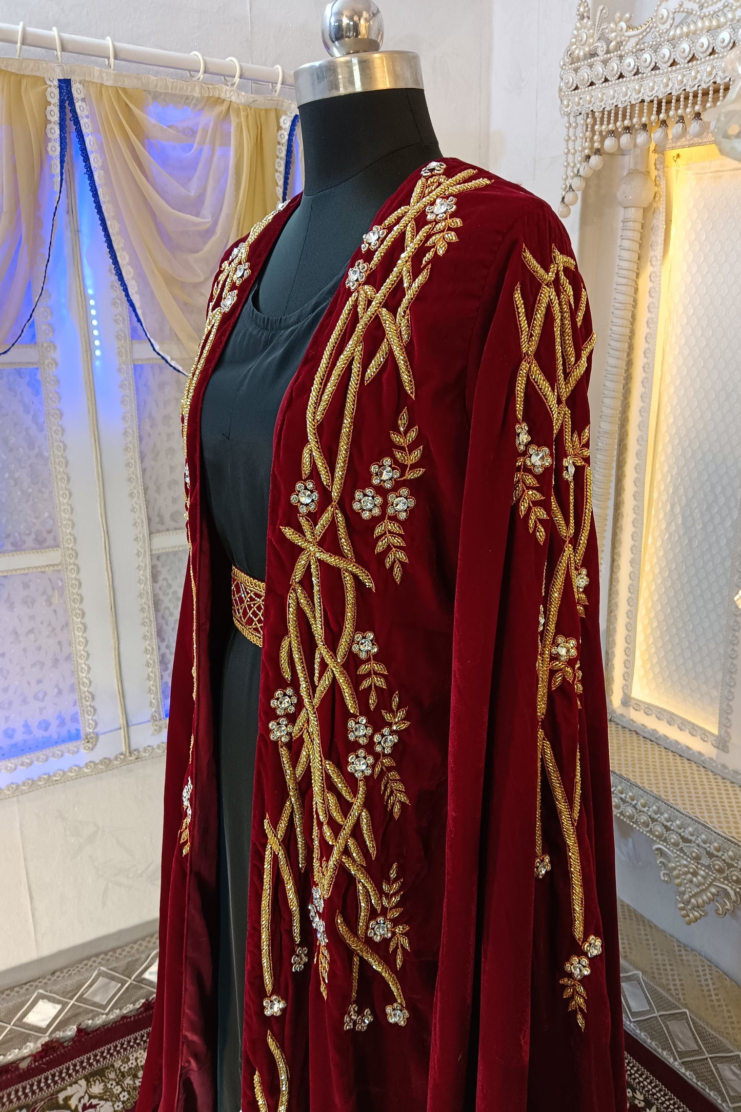 Maroon and Black Islamic Wedding Designer Arabic Moroccan Kaftan