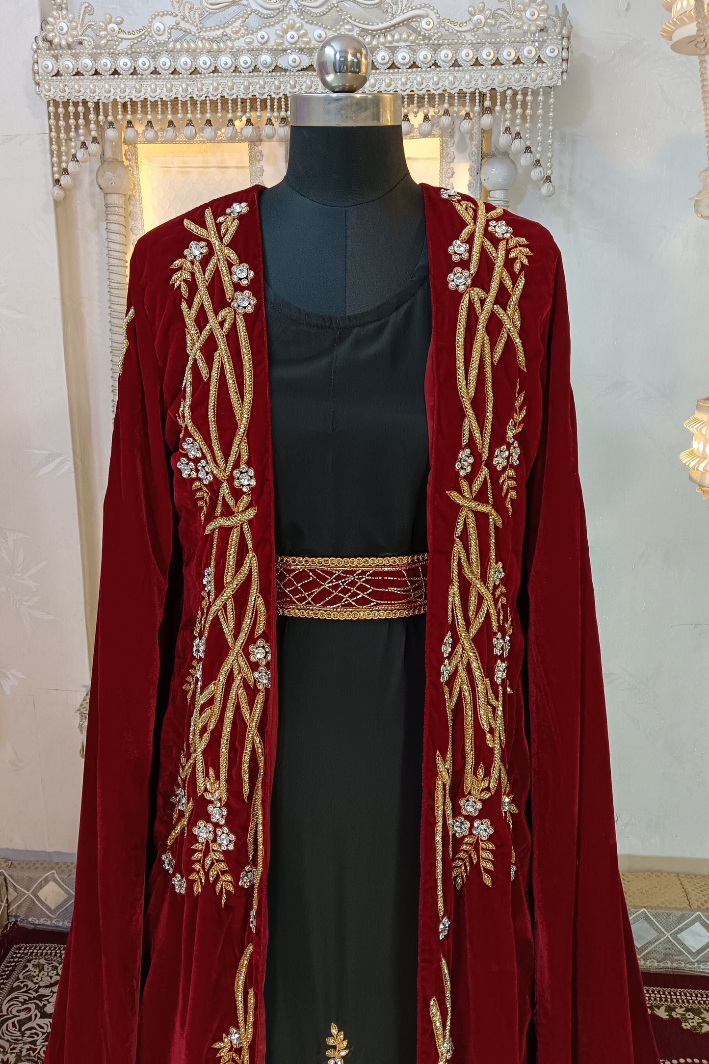 Maroon and Black Islamic Wedding Designer Arabic Moroccan Kaftan