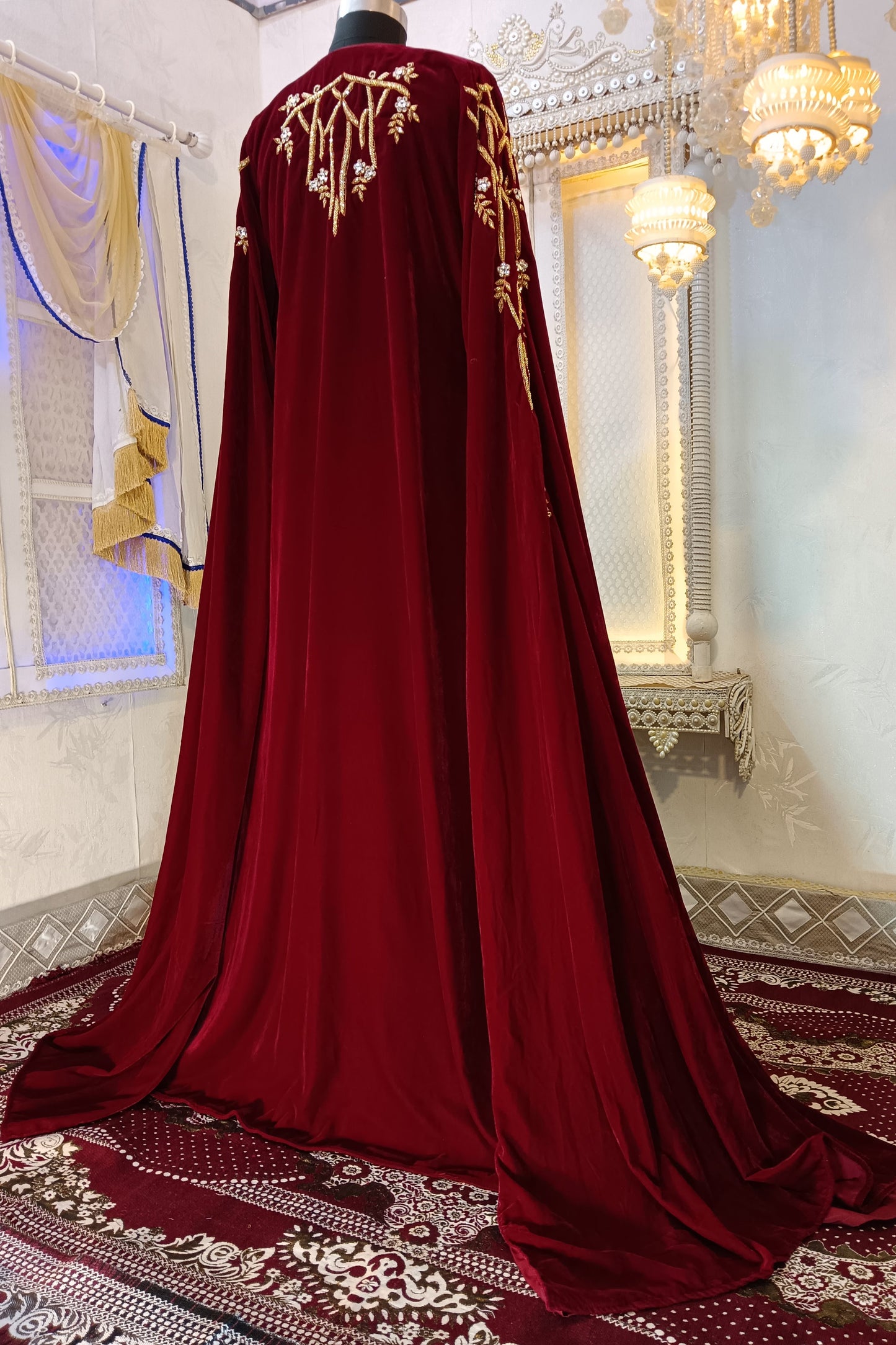 Maroon and Black Islamic Wedding Designer Arabic Moroccan Kaftan