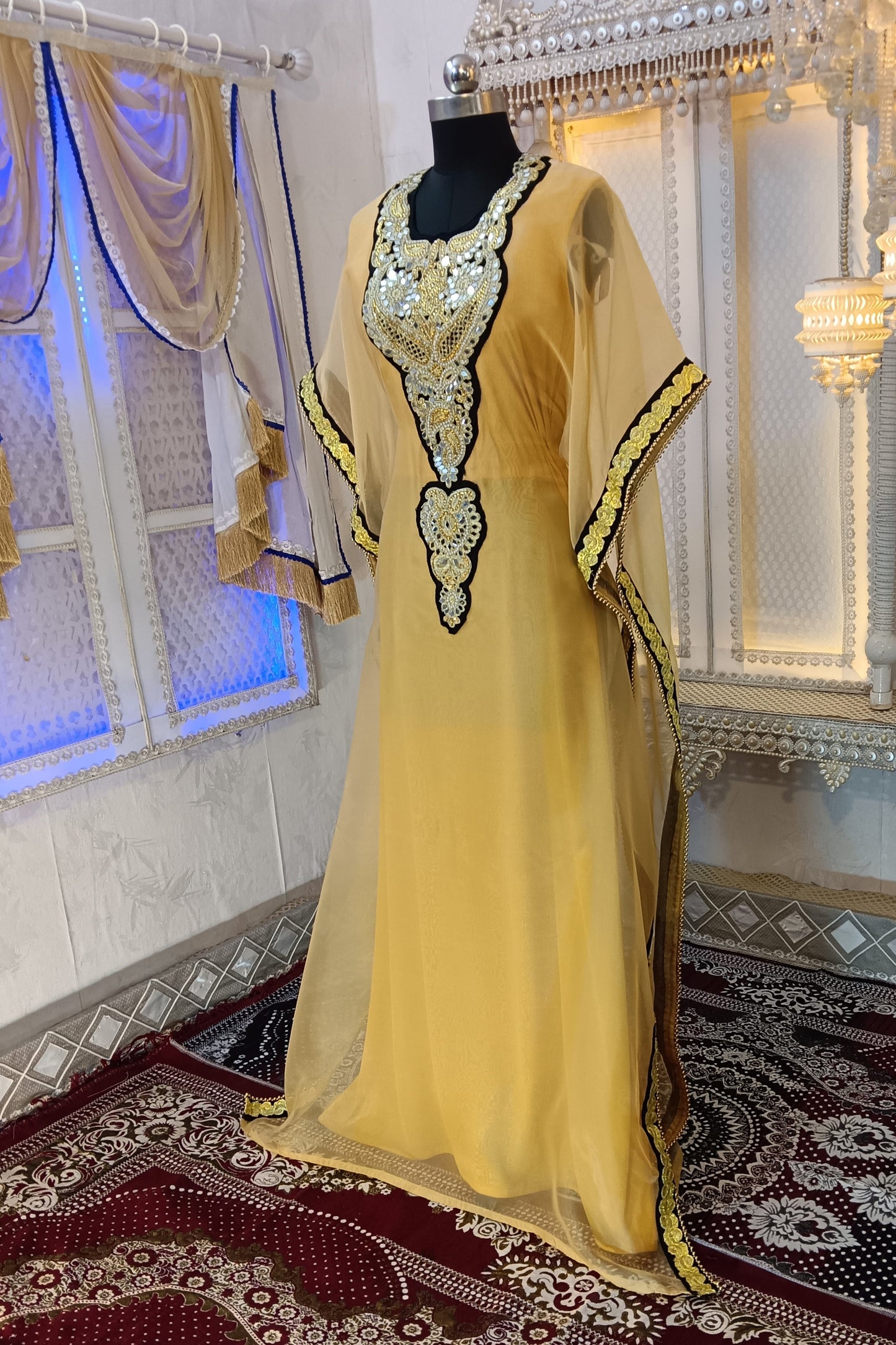 Beige and Black Islamic Kaftan