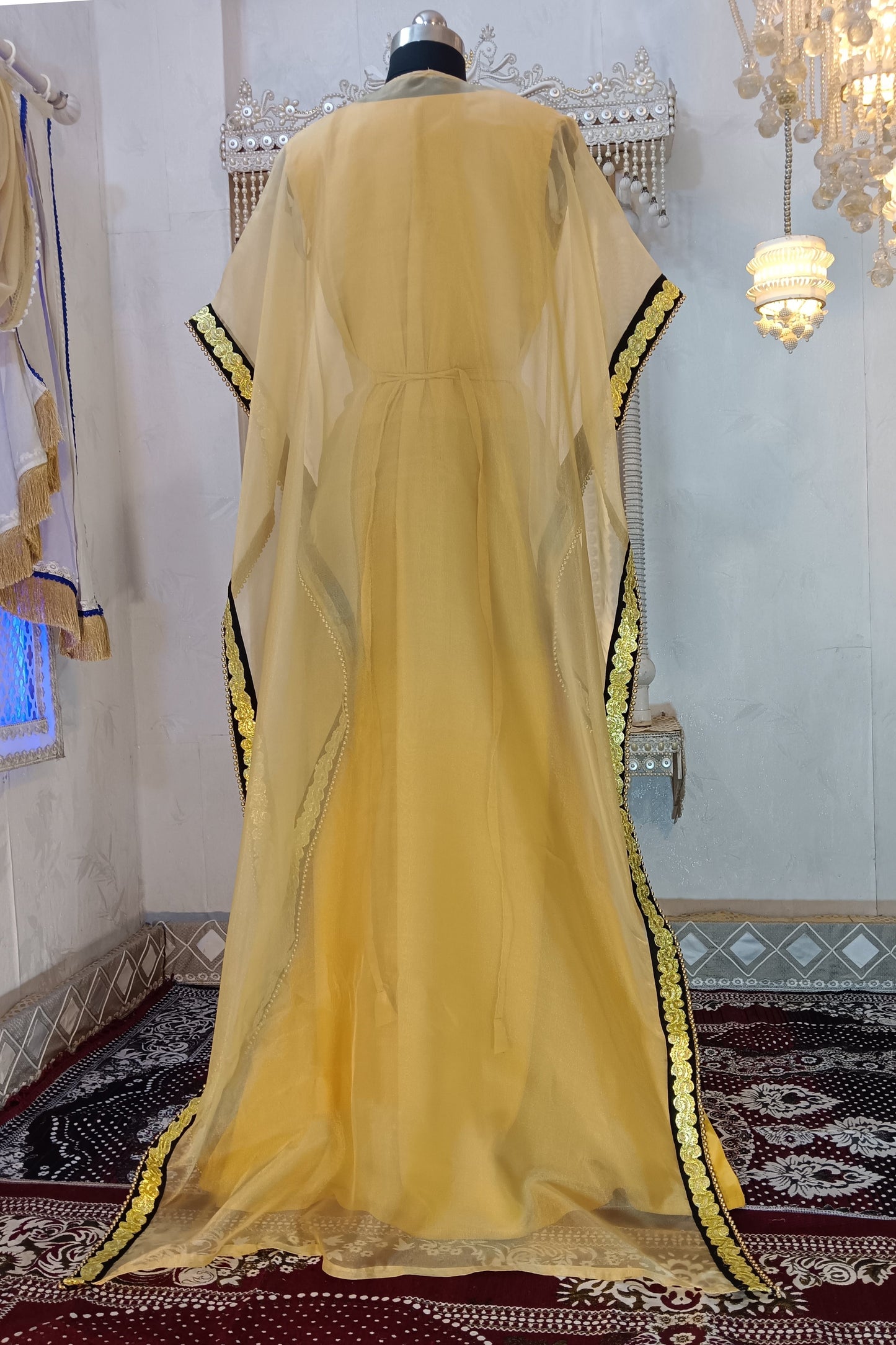 Beige and Black Designer Islamic Takchita Kaftan