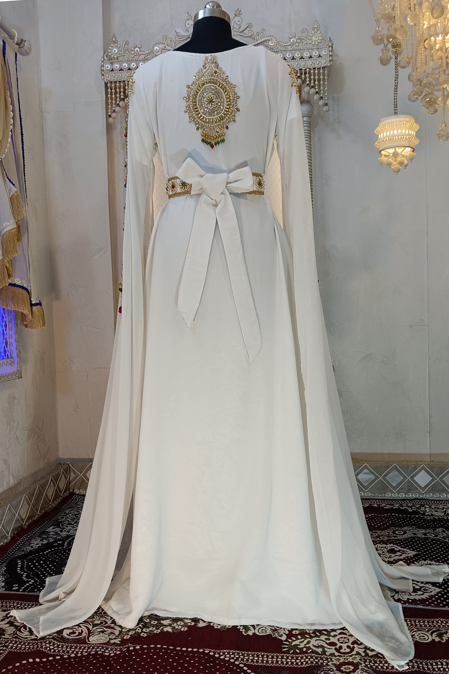 White and Gold Wedding Party Wear Moroccan Kaftan