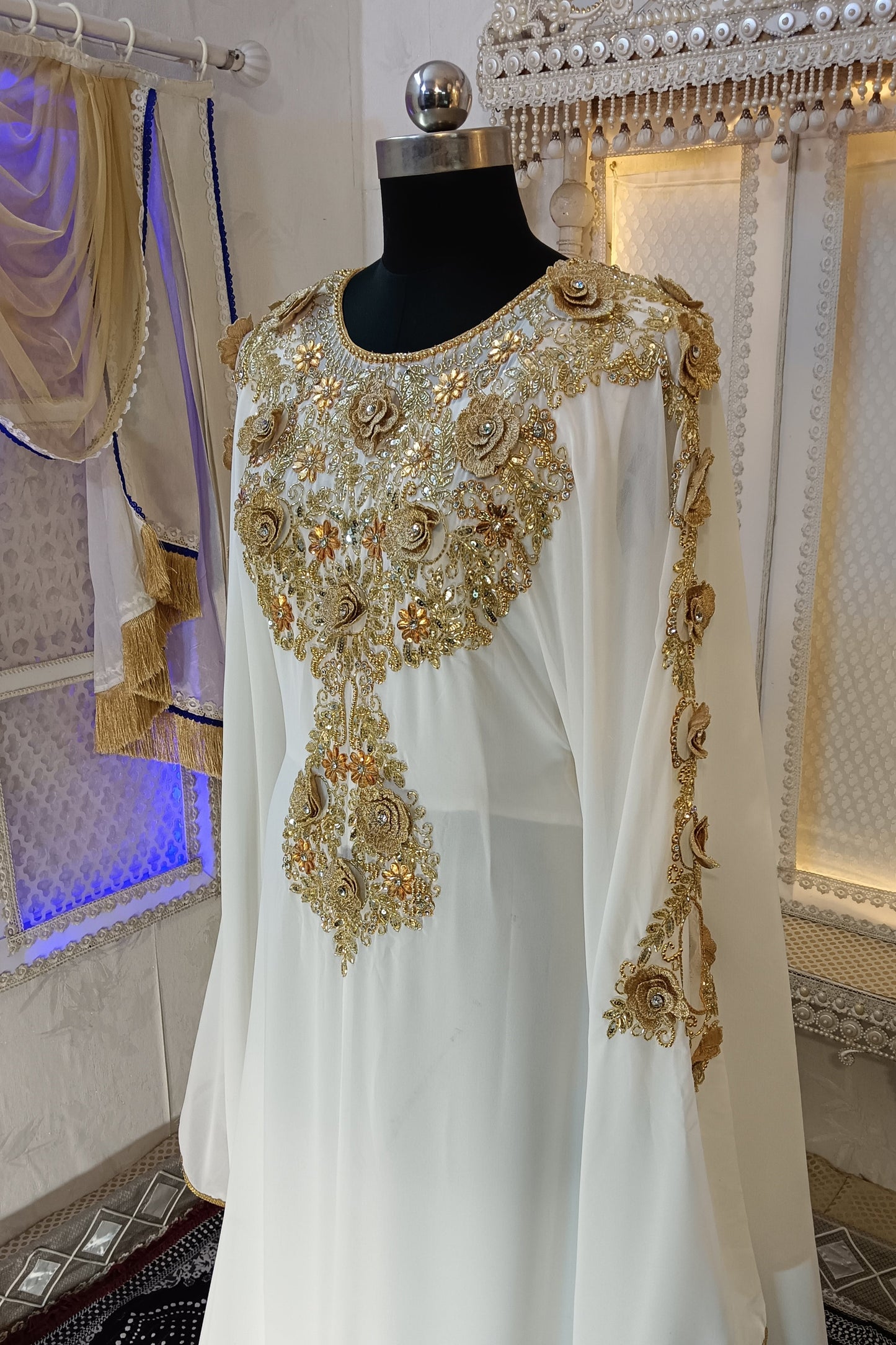 White Designer Islamic Wedding Long Kaftan