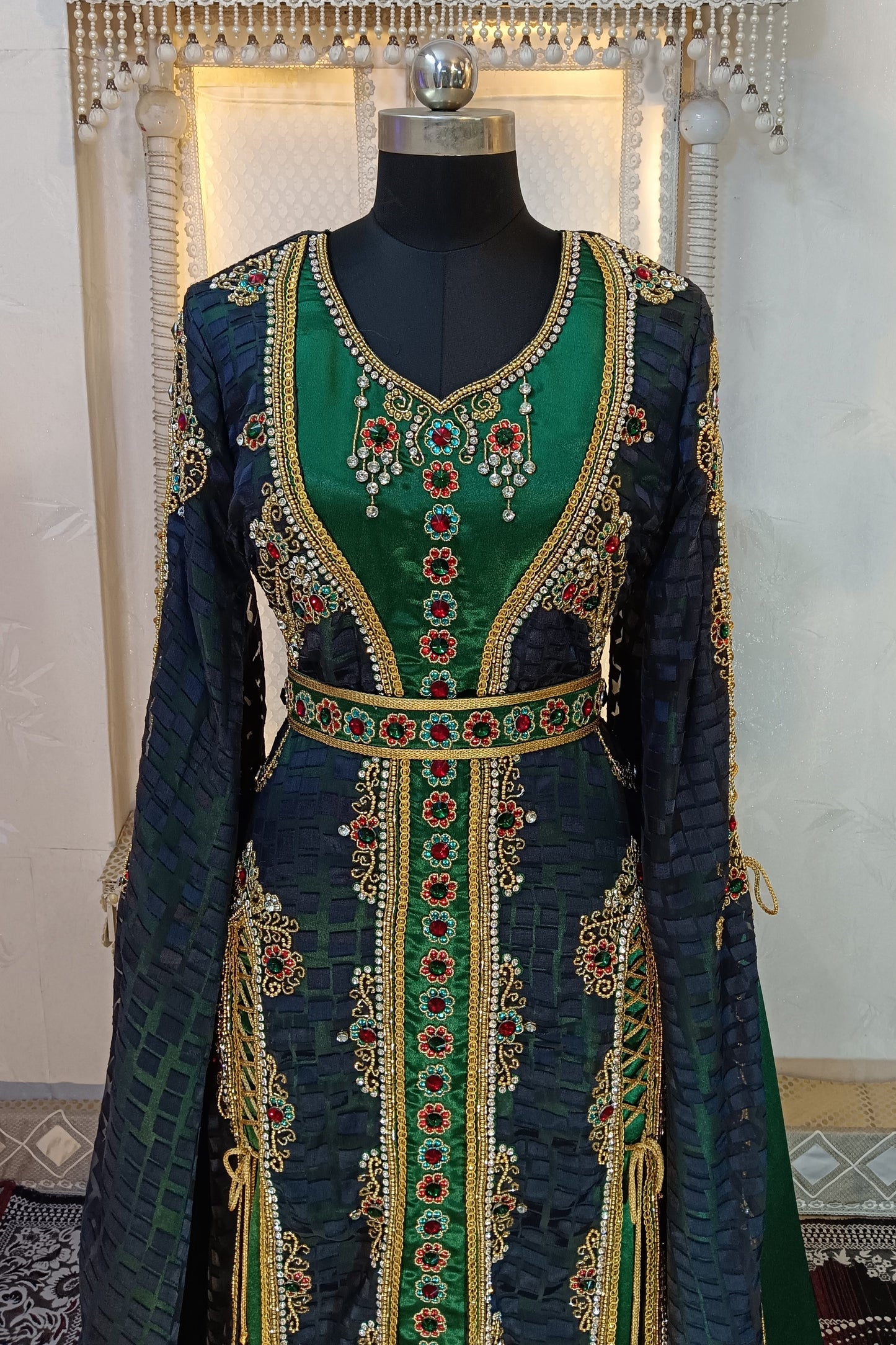 DarkGrey and BottleGreen Islamic Wedding Moroccan Kaftan