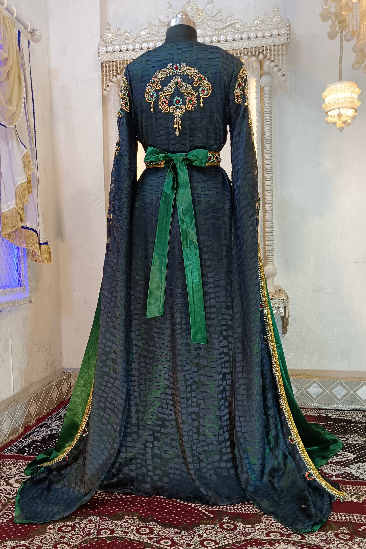DarkGrey and BottleGreen Islamic Wedding Moroccan Kaftan