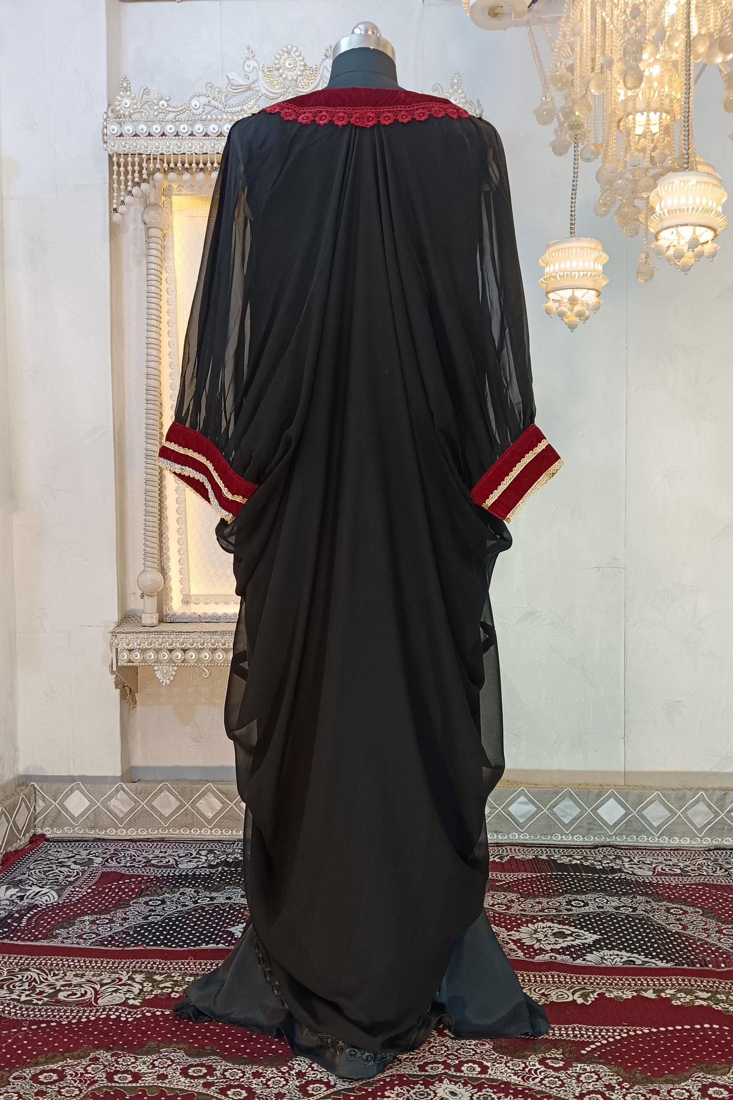 Black and Maroon Party Designer Kaftan