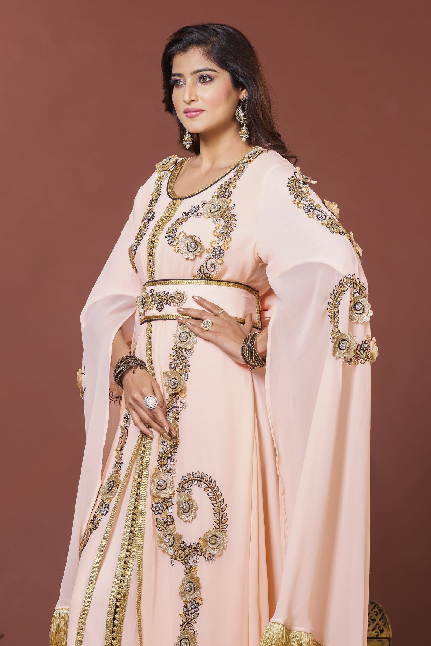 Light Peach Moroccan Wedding Kaftan Bridal Party Kaftan