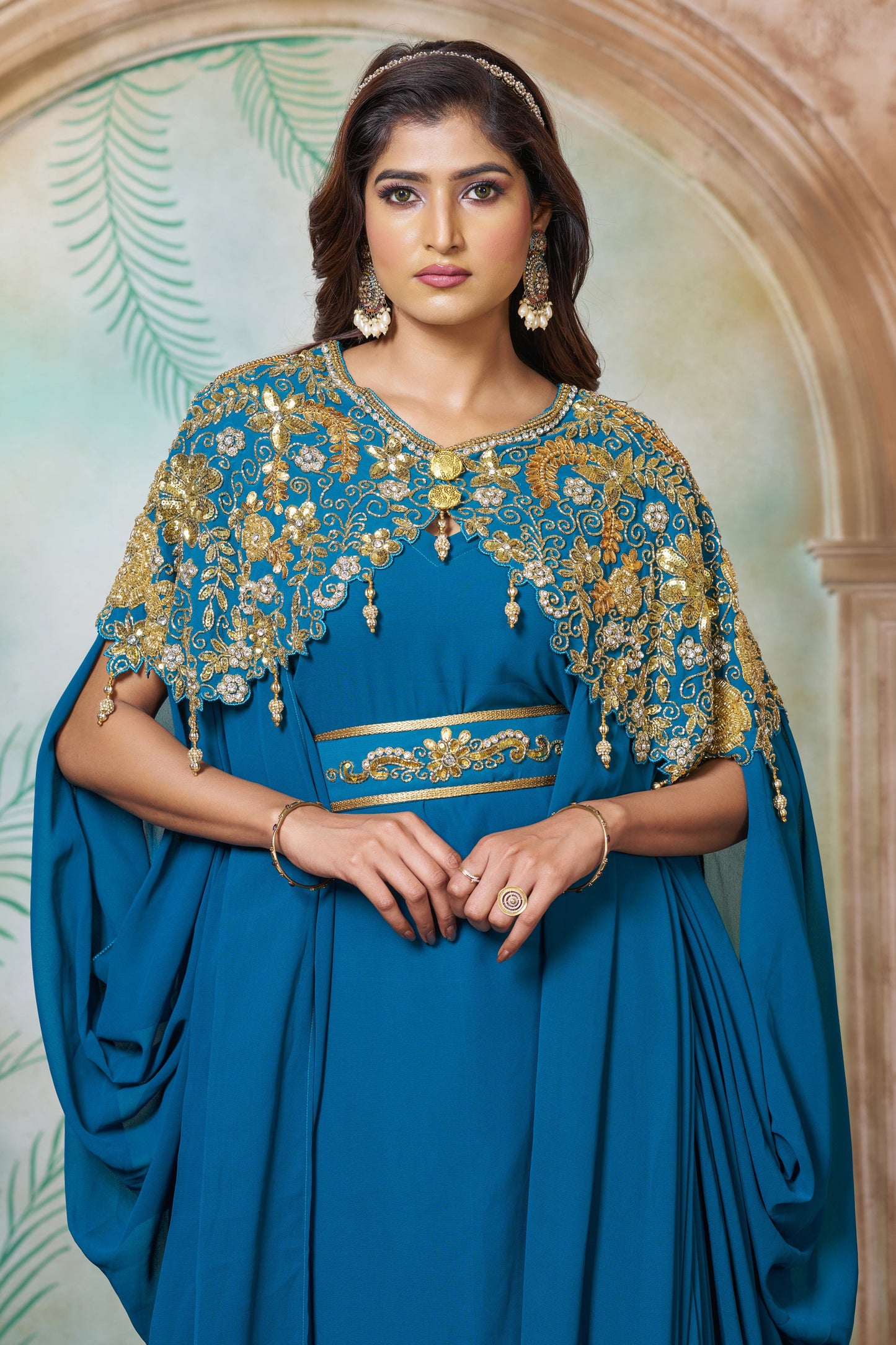 Sea Green Party Wedding Kaftan Dress