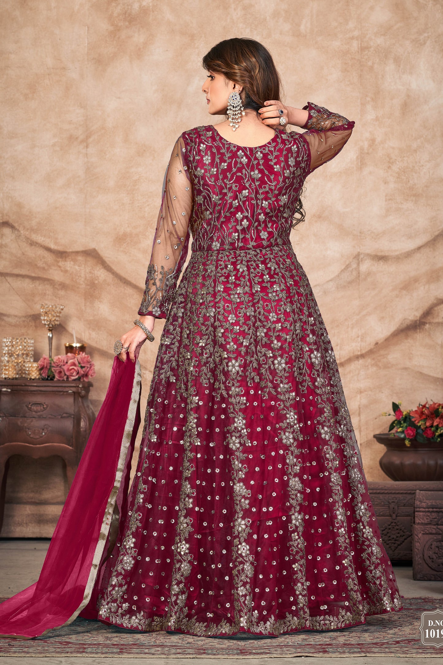 Maroon Partywear Embroidery Anarkali Suit