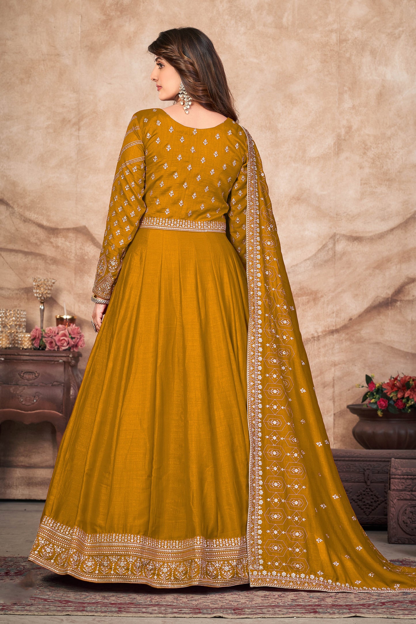 Mustard Designer Anarkali Suit