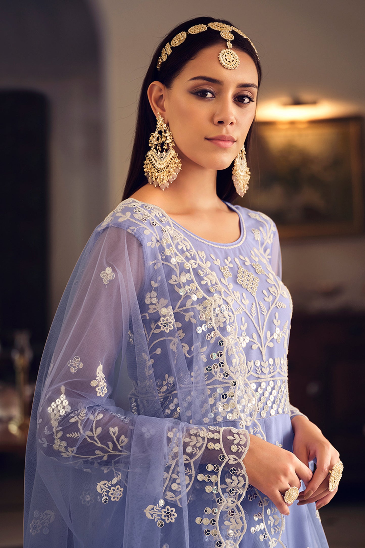 Voilet Designer Sequance Embroidery Suit