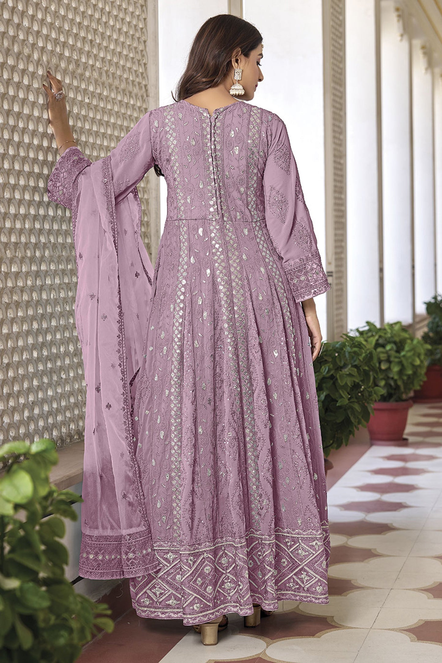Pink Thread Embroidery Salwar Dress