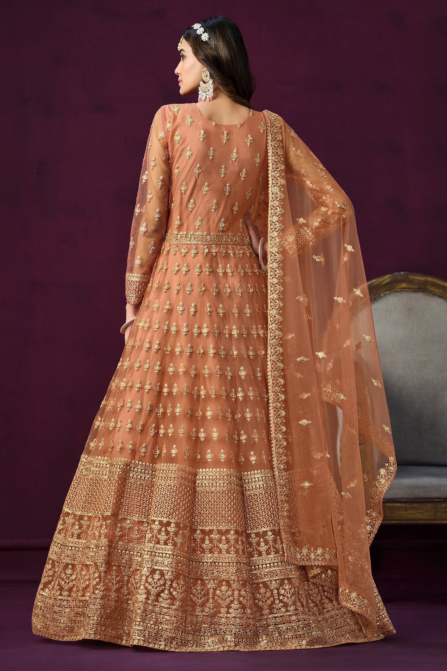 Peach Designer Embroidery Salwar Kameez Suit