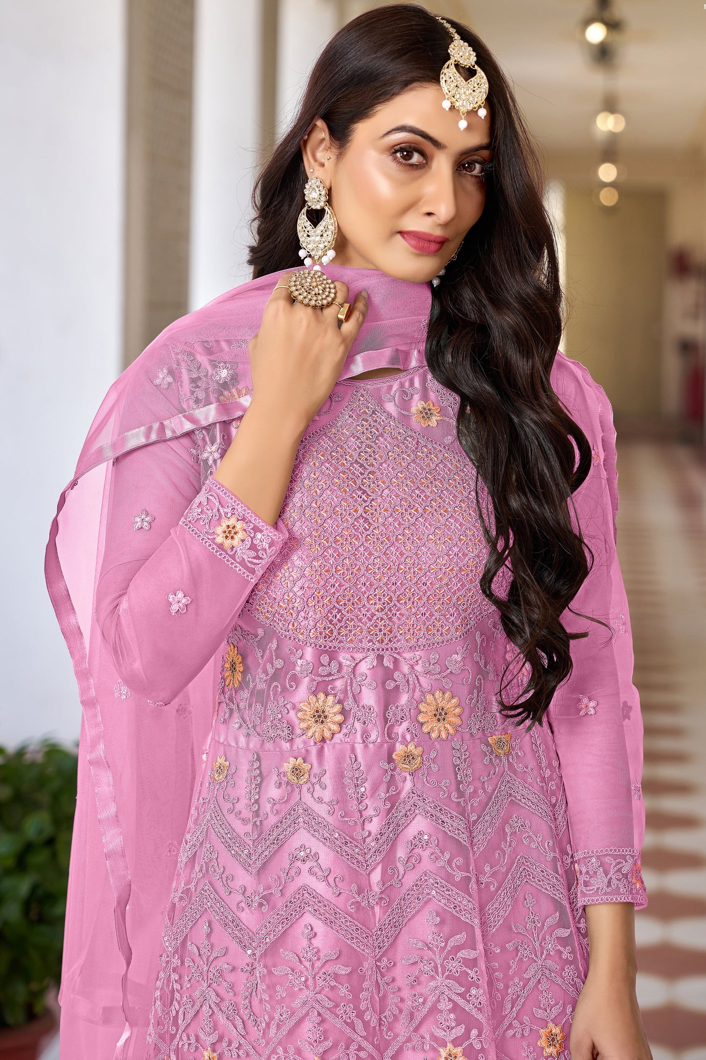 Pink Attrective Looking Anarkali Suit