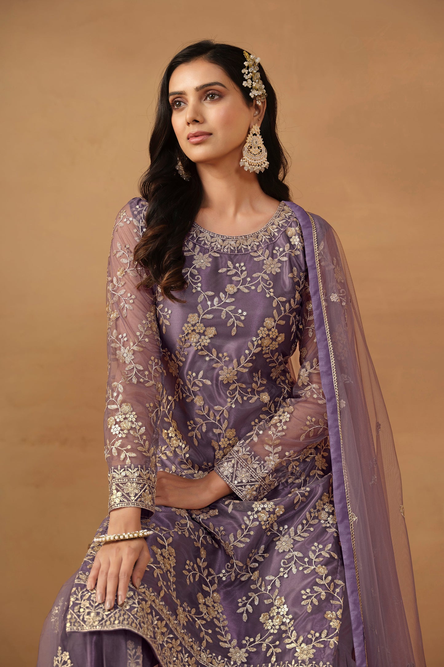 Purple Georgette Sarara Kameez Suit