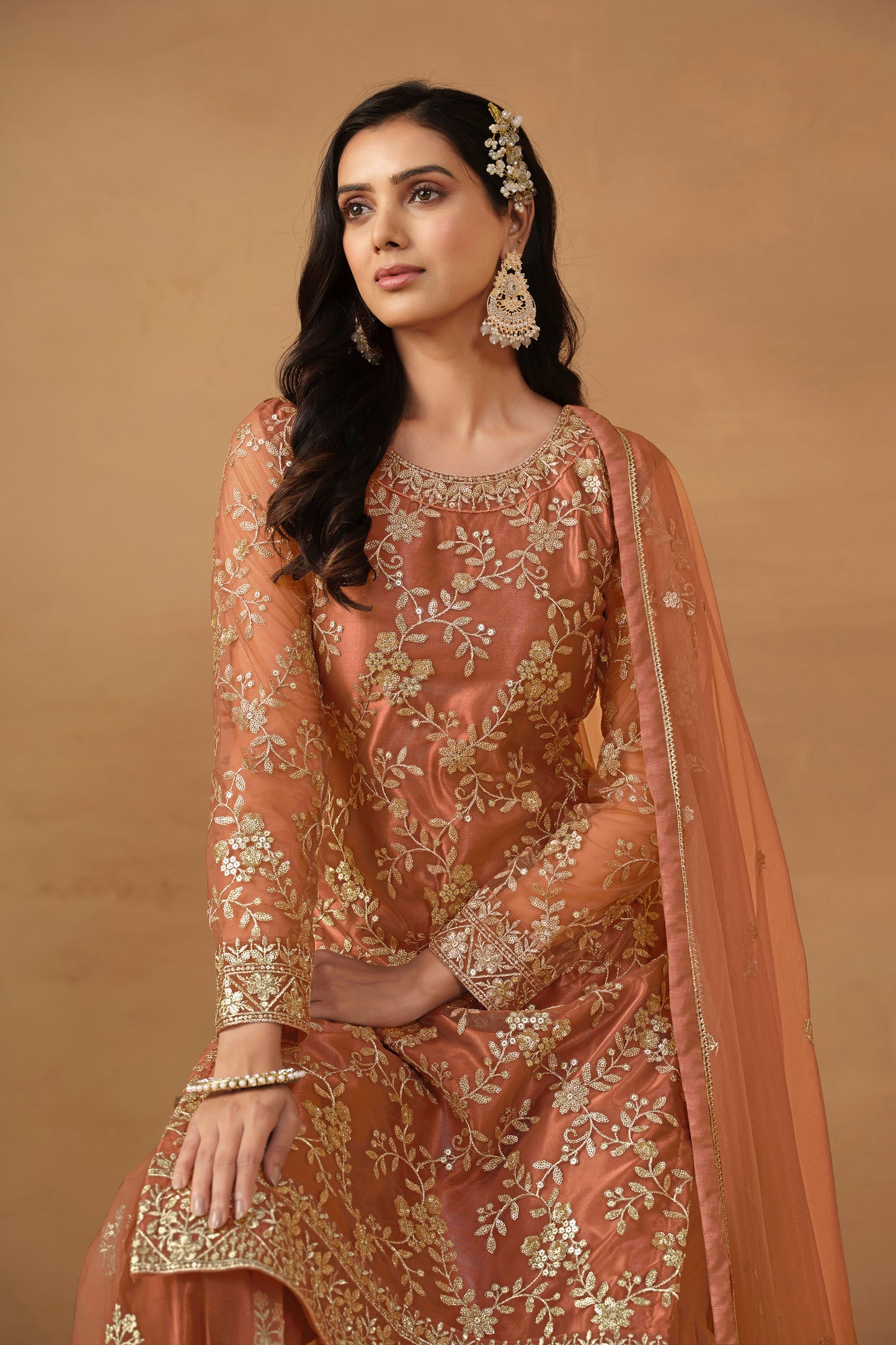Mustard Georgette Sarara Kameez Suit
