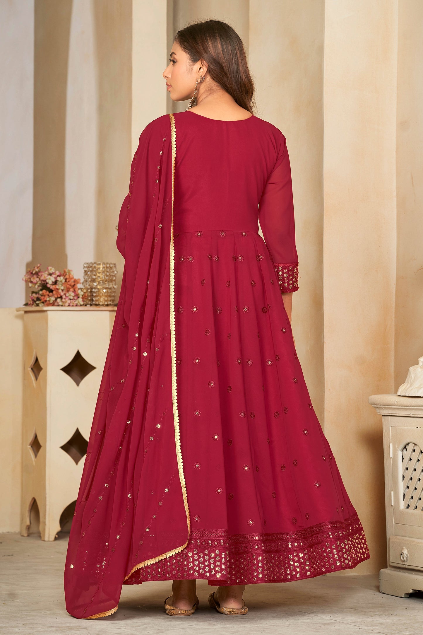 Maroon Georgette Designer Wedding Salwar Suit