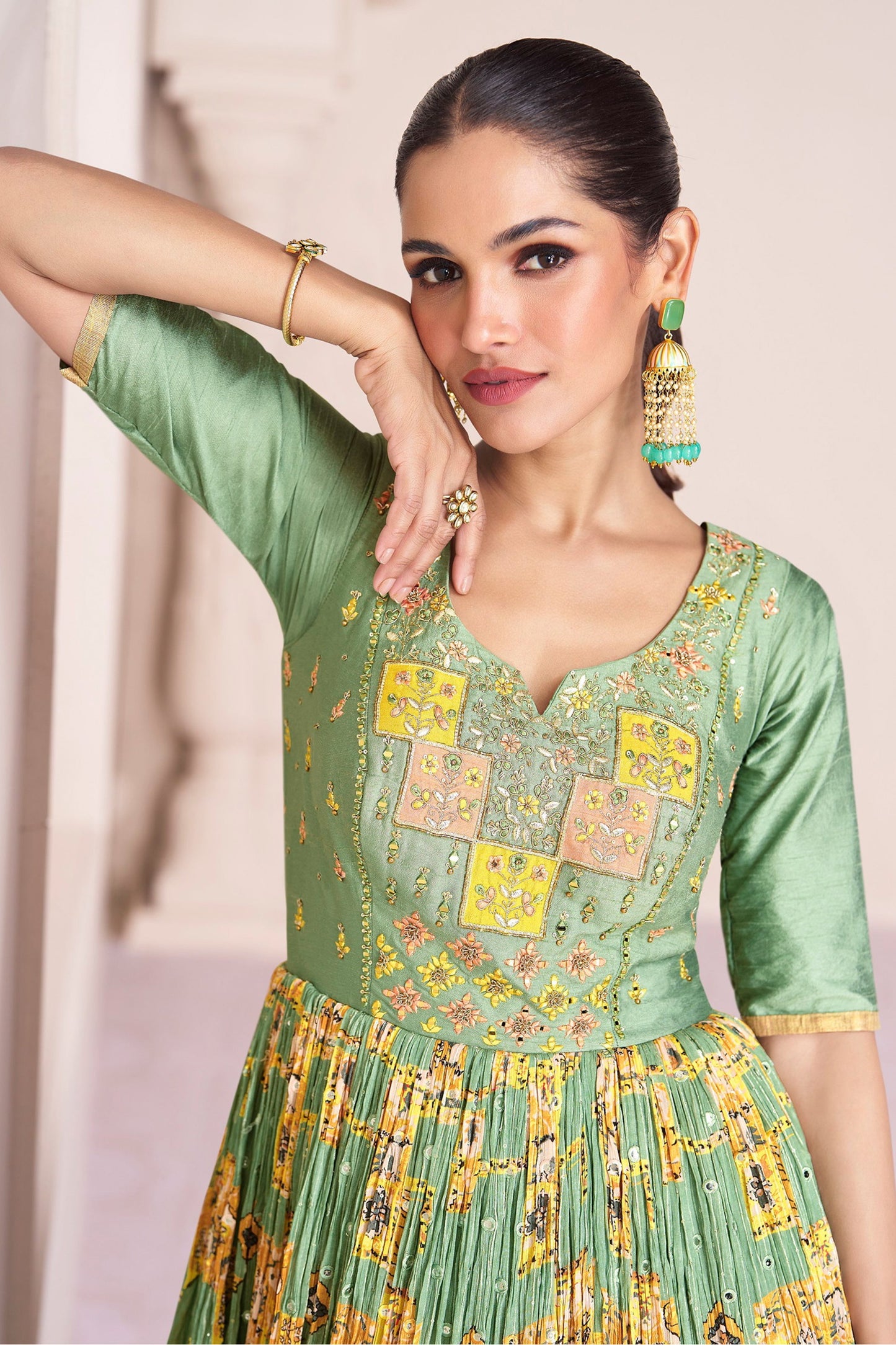 Green Georgette Designer Wear Elementary Suit