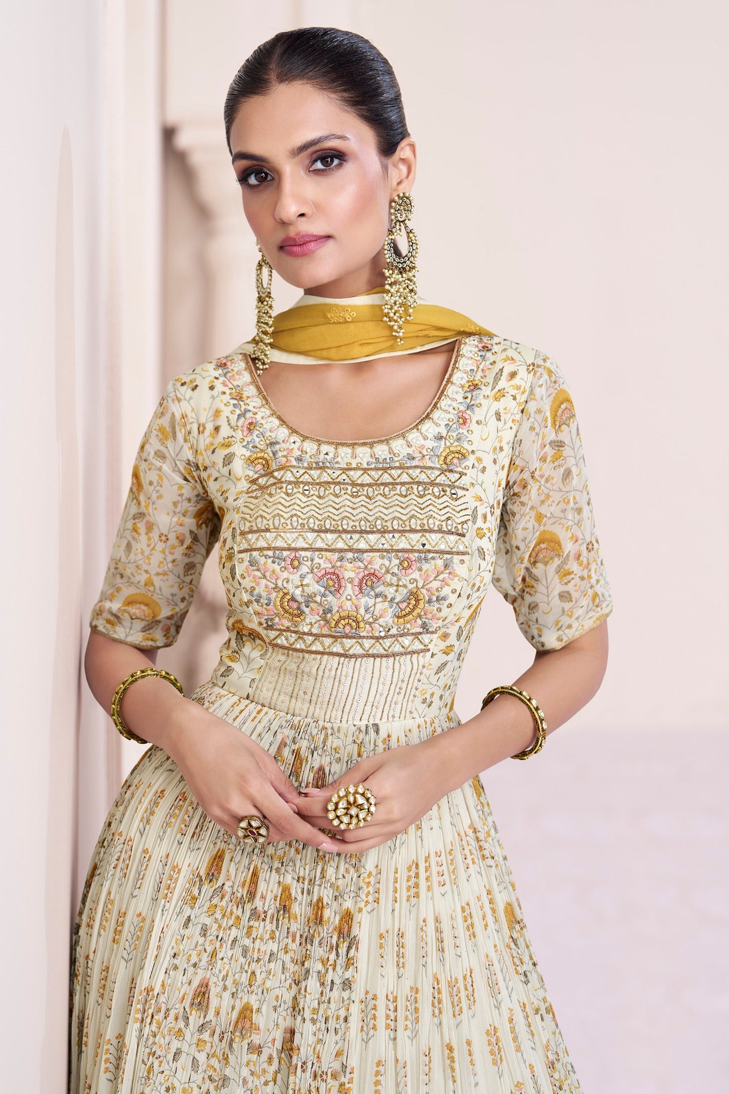 Cream Georgette Designer Wear Elementary Suit