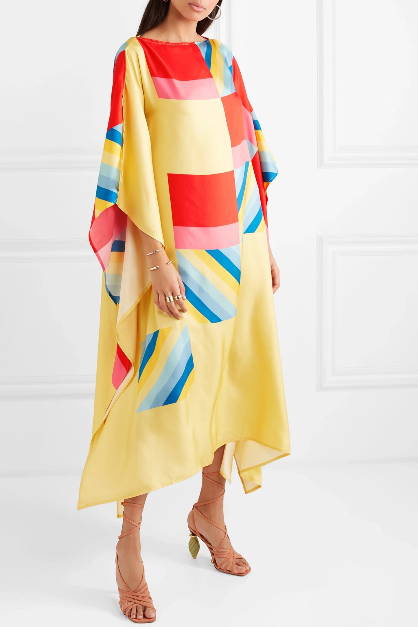 Woman Printed Soft Satin Silk Kaftan