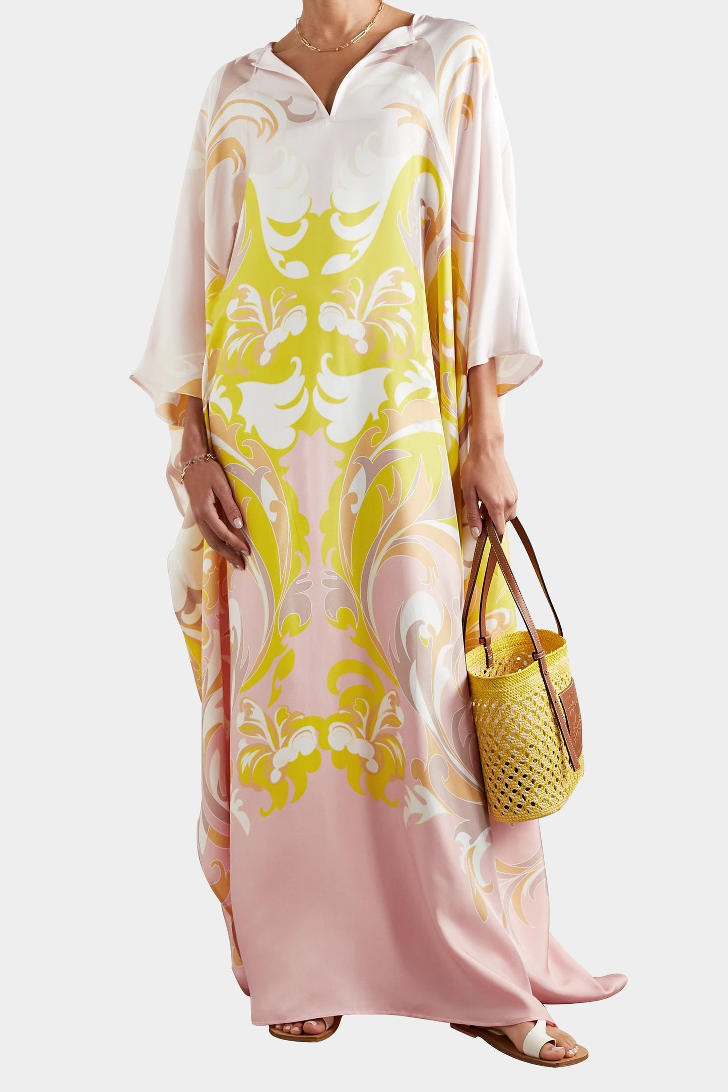Woman Printed Soft Satin Silk Kaftan