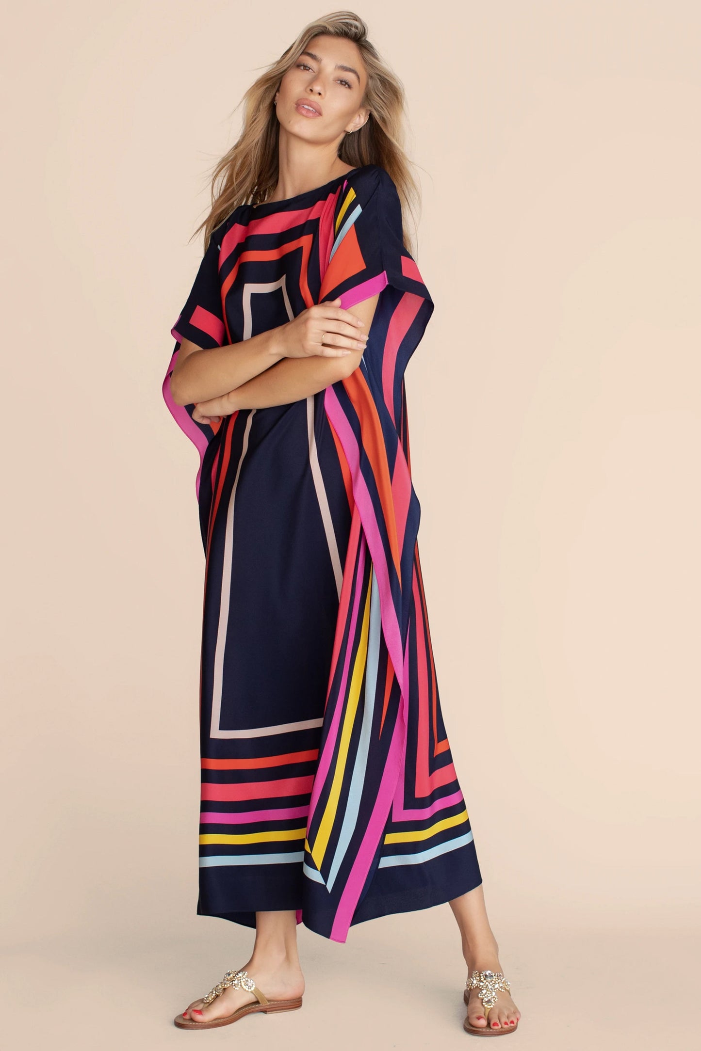 Woman Printed Soft Satin Silk Kaftan